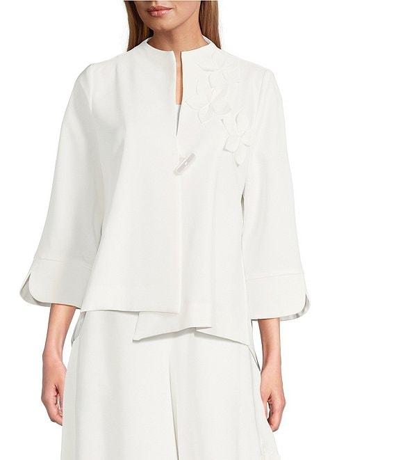 IC Collection Knit Lace Cut Floral Stand Collar 3/4 Sleeve Asymmetrical Jacket Product Image