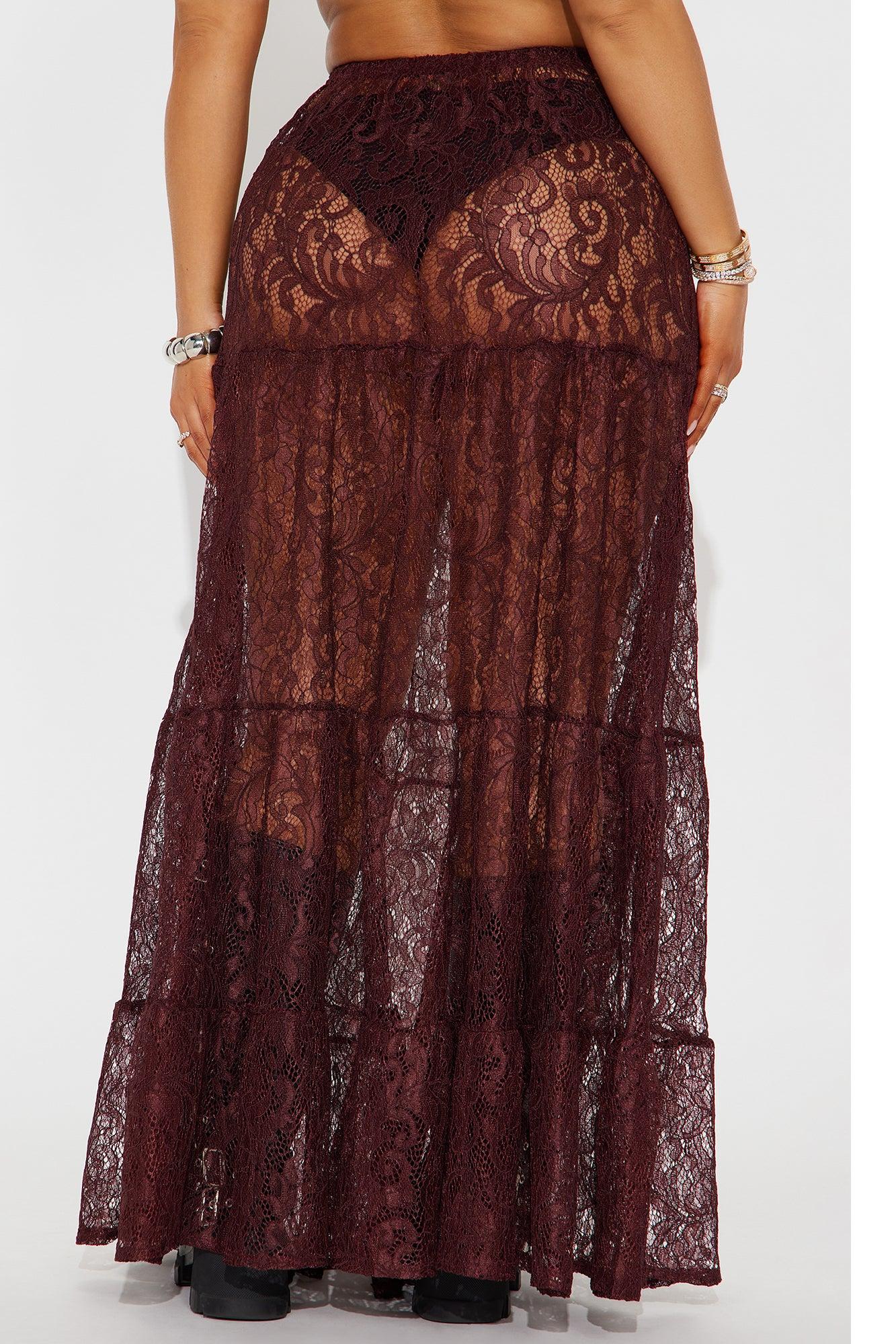 Victoria Lace Tiered Maxi Skirt - Chocolate Product Image