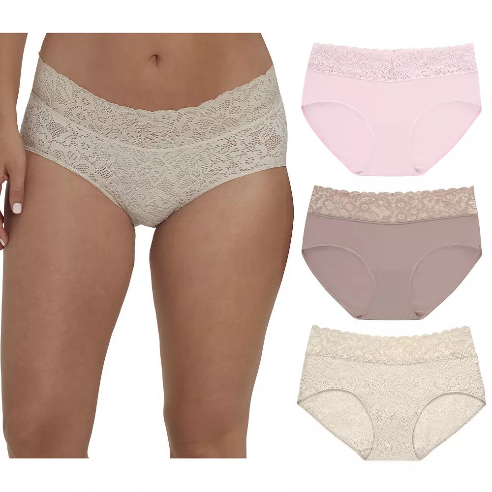 Maidenform Women's Perfect Fit Stretch Lace Hipster Underwear, 3-Pack DM3SLH, Size: XXL, Evening Blush Beige Product Image