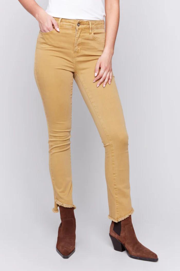 Bootcut Twill Pants with Asymmetrical Hem Product Image