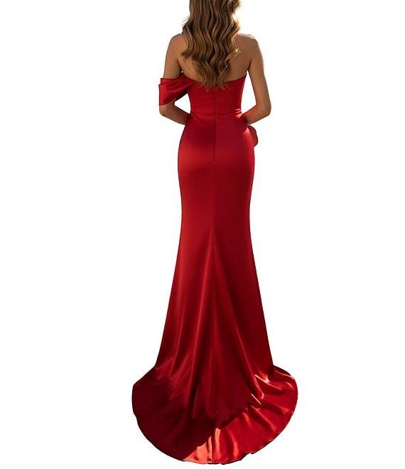 Terani Couture One Off-The-Shoulder Shimmer Sheath Gown Product Image