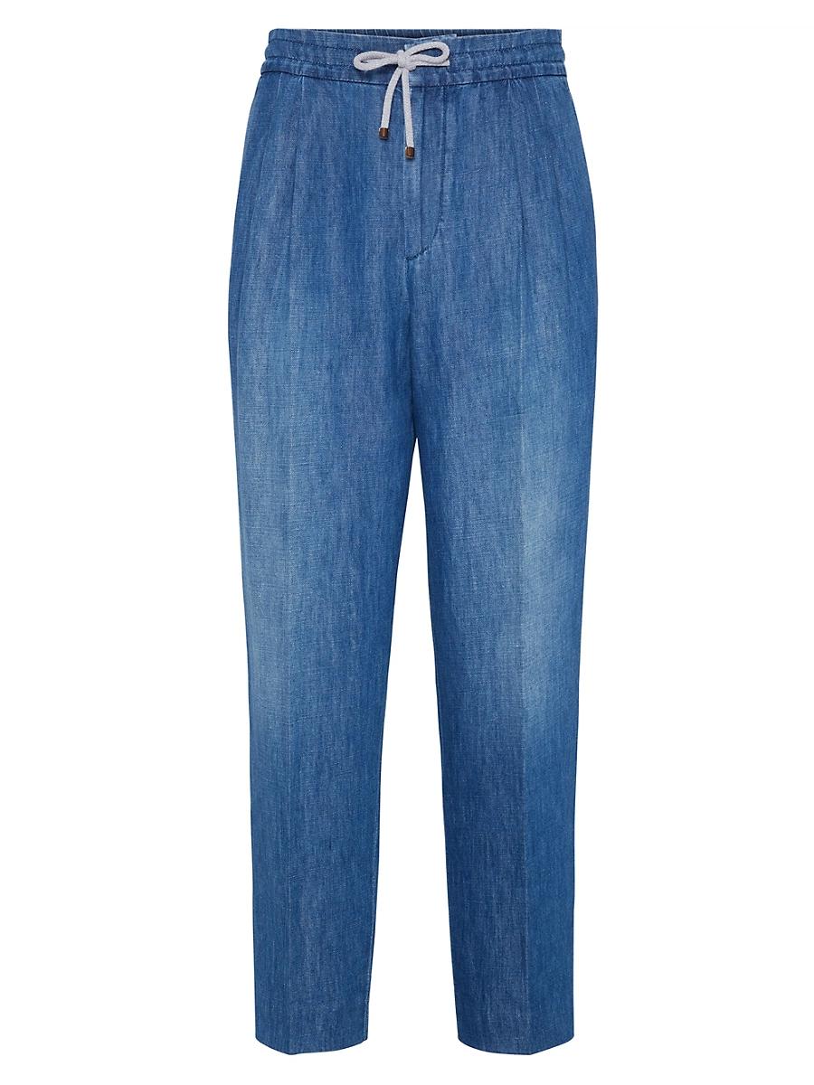 Mens Denim Leisure Fit Trousers with Drawstring and Double Pleats Product Image