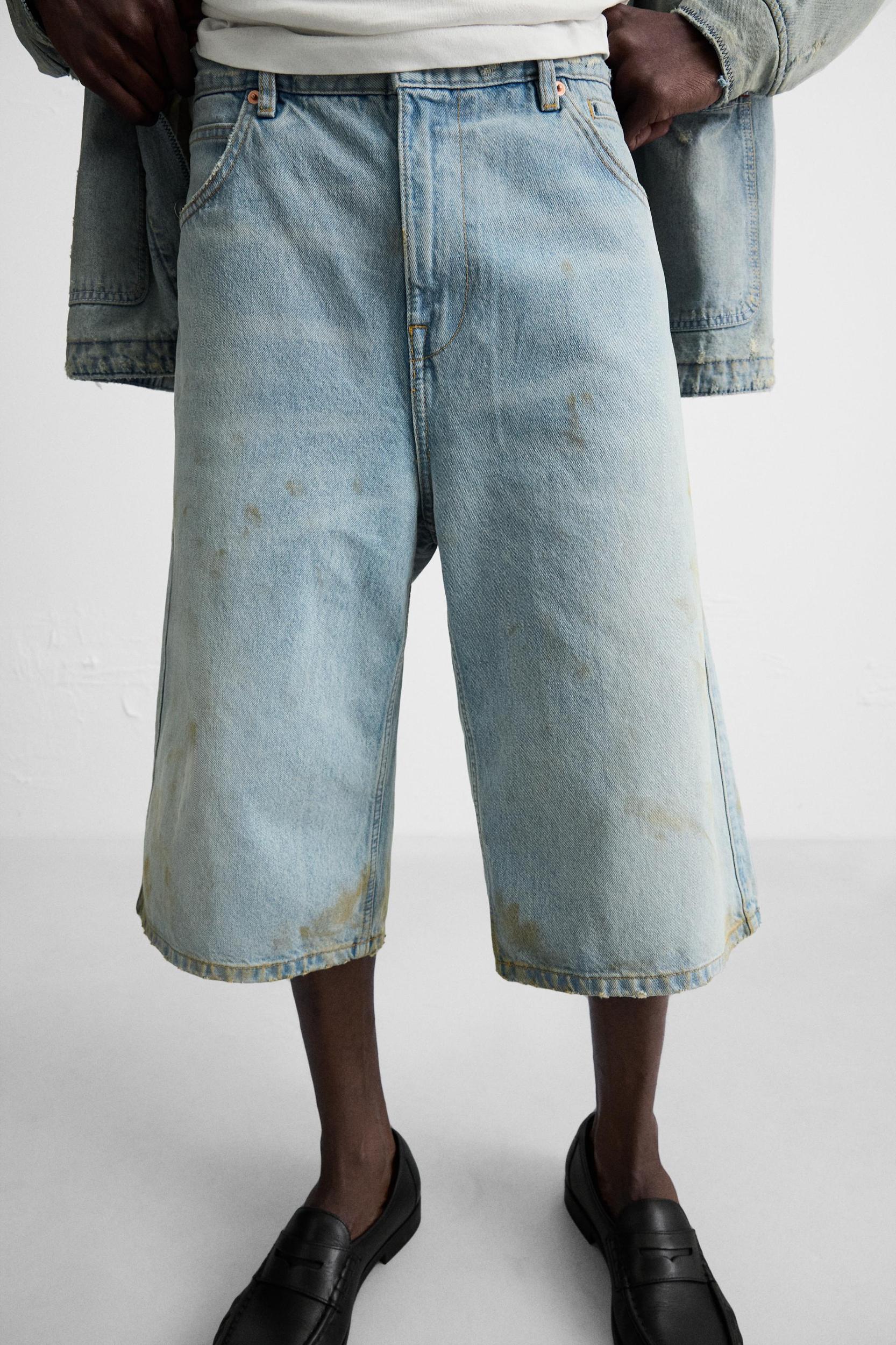 VINTAGE EFFECT BAGGY FIT DENIM SHORTS Product Image