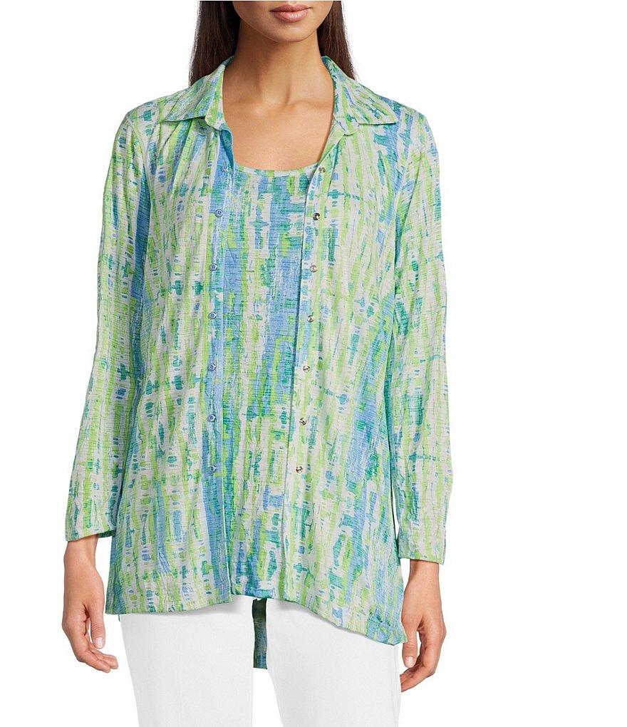 Ali Miles Green Abstract Print Button Front Tank Set Product Image