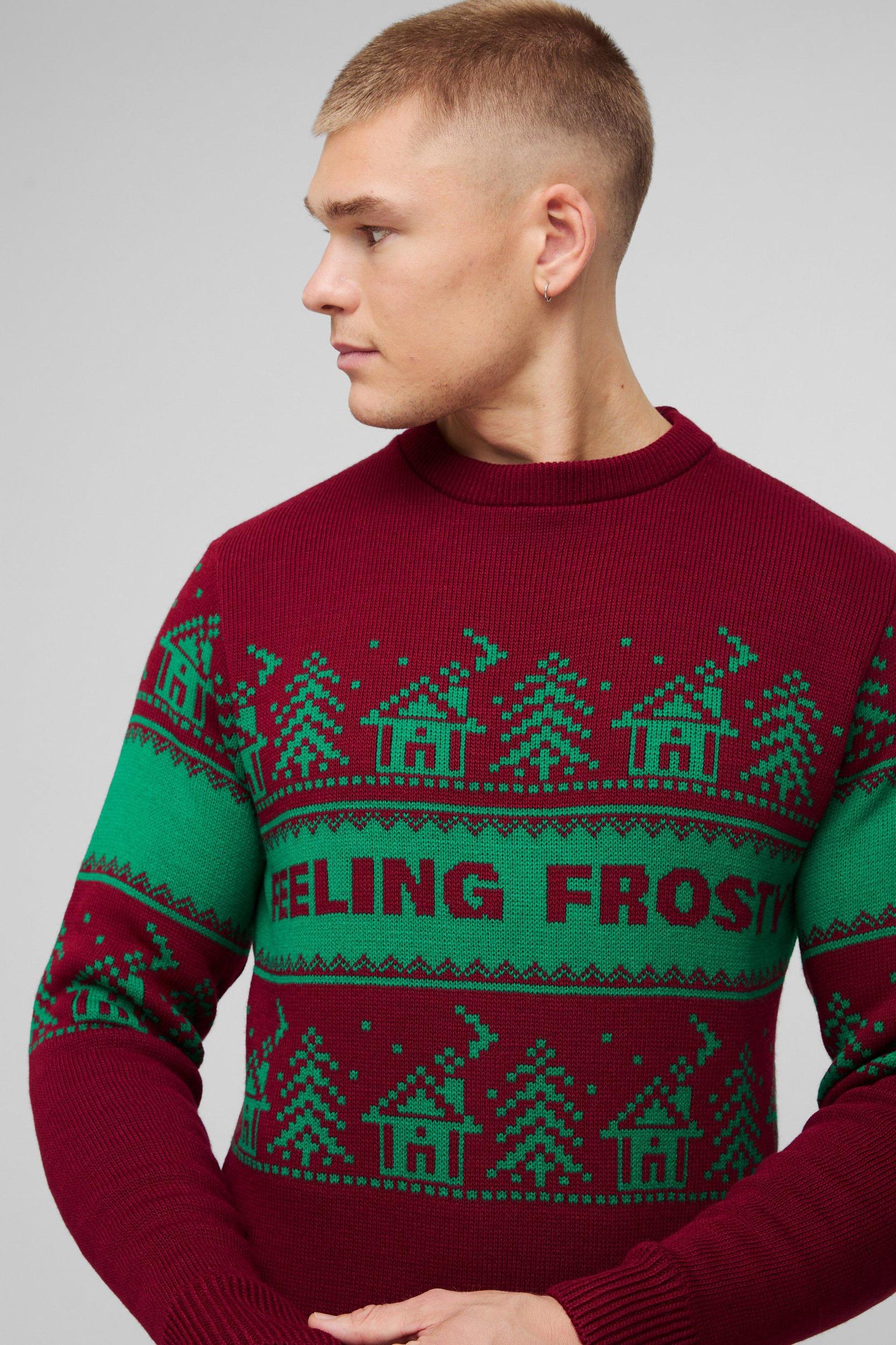 Regular Fit Feeling Frosty Christmas Sweater | boohooMAN USA Product Image