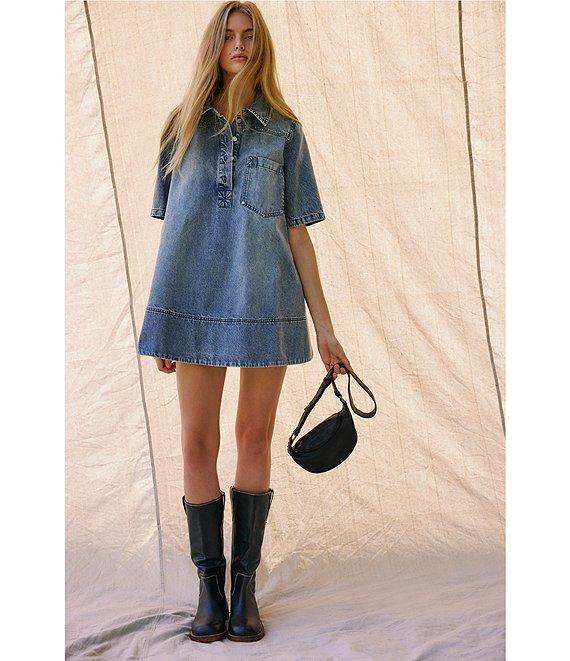 Free People Remino Collar Neck Short Sleeve Denim Mini Dress Product Image