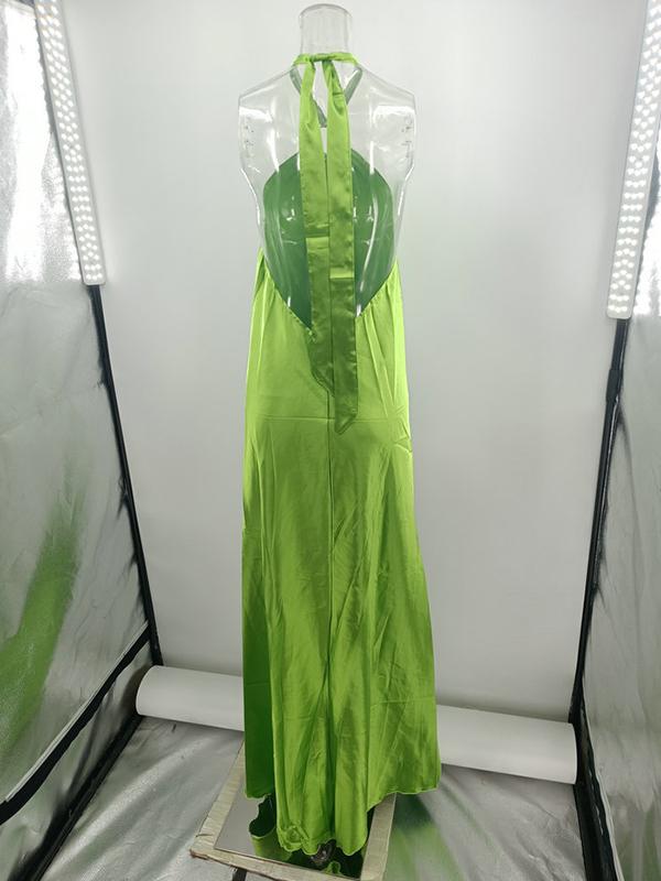 A-Line Loose Backless Solid Color Tied Halter-Neck Maxi Dresses Product Image