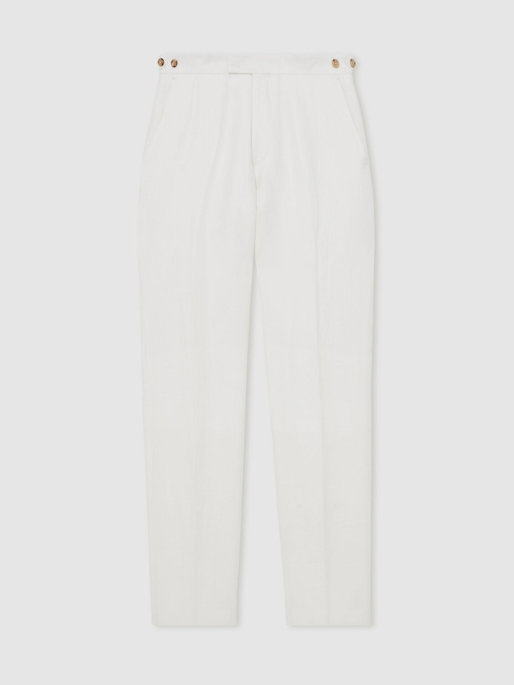 Slim Fit Lyocell Linen Suit Trousers in White Product Image