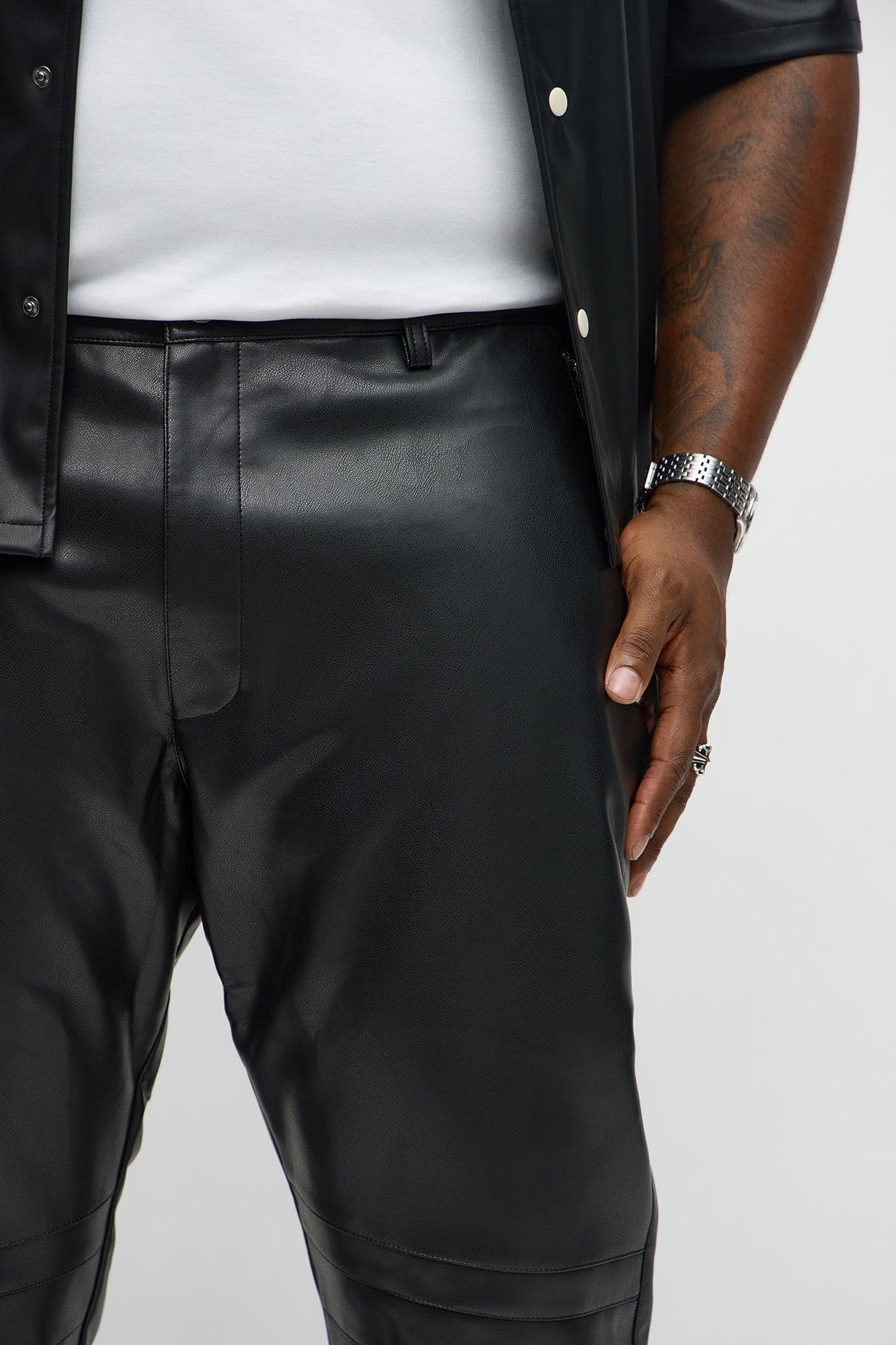 Slim Flare Zipper Pocket Faux Leather Pants - Black Male Product Image