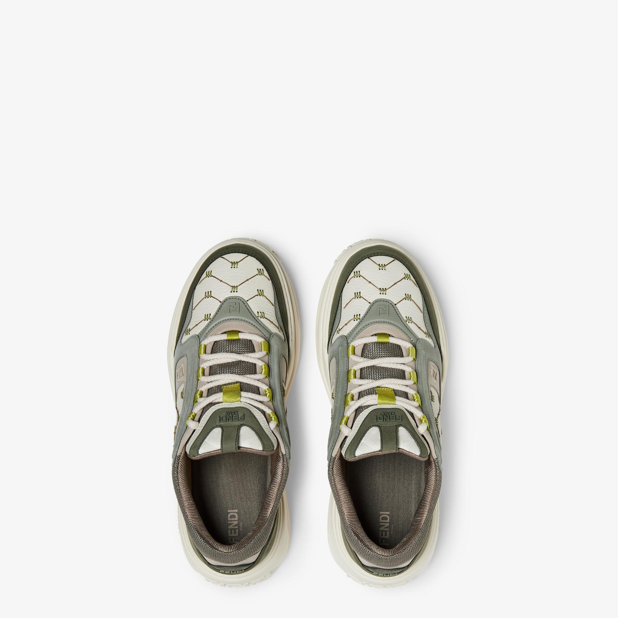 Fendi Force sneakersWhite leather and green nubuck low-tops Product Image
