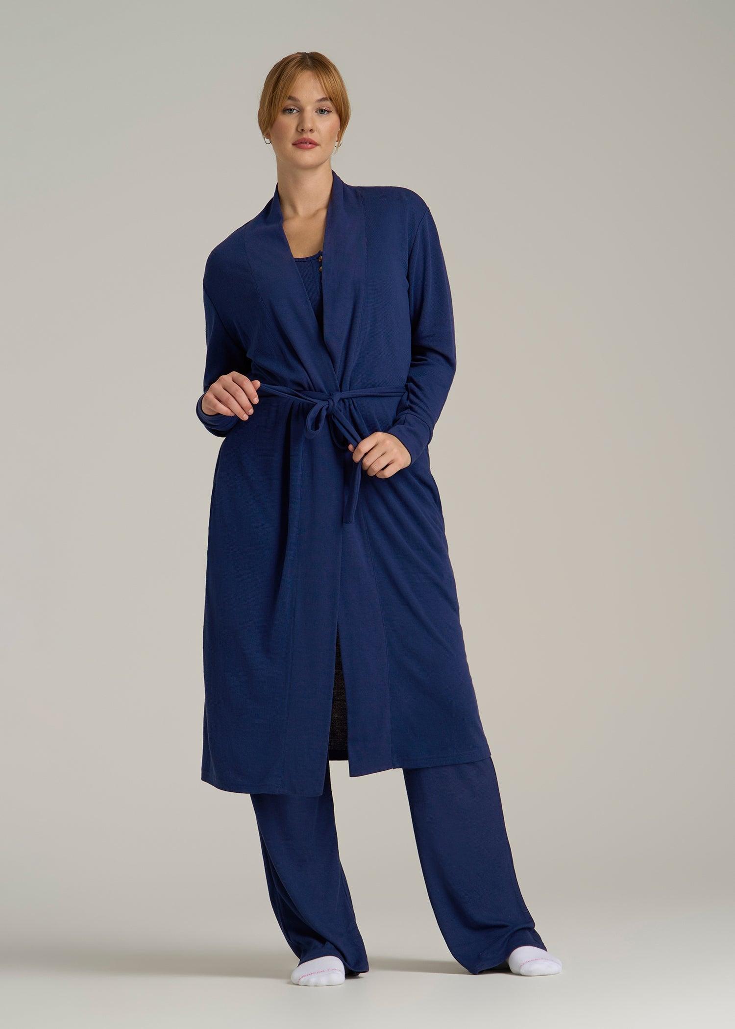 Waffle Lounge Robe for Tall Women in Midnight Blue Female Product Image
