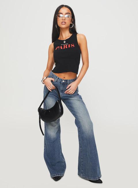 Hanlen Mid Rise Wide Leg Jean Blue Product Image
