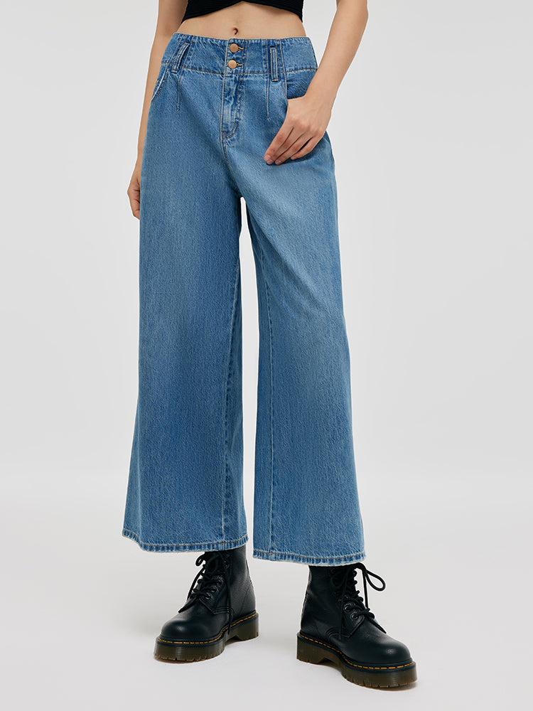 Wide-Leg Loose Women Capri Jeans Product Image