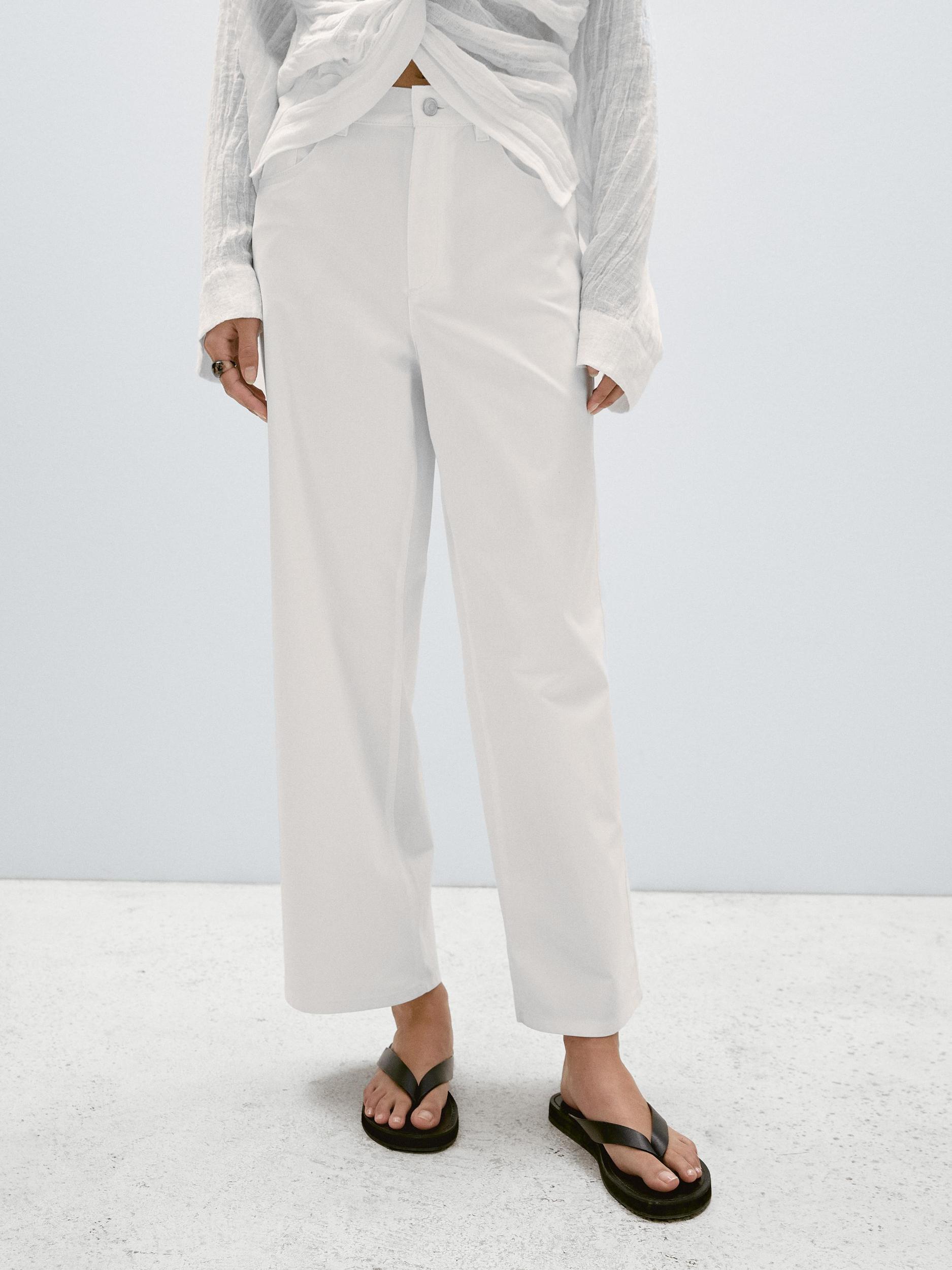 Cotton blend straight-leg cropped trousers Product Image