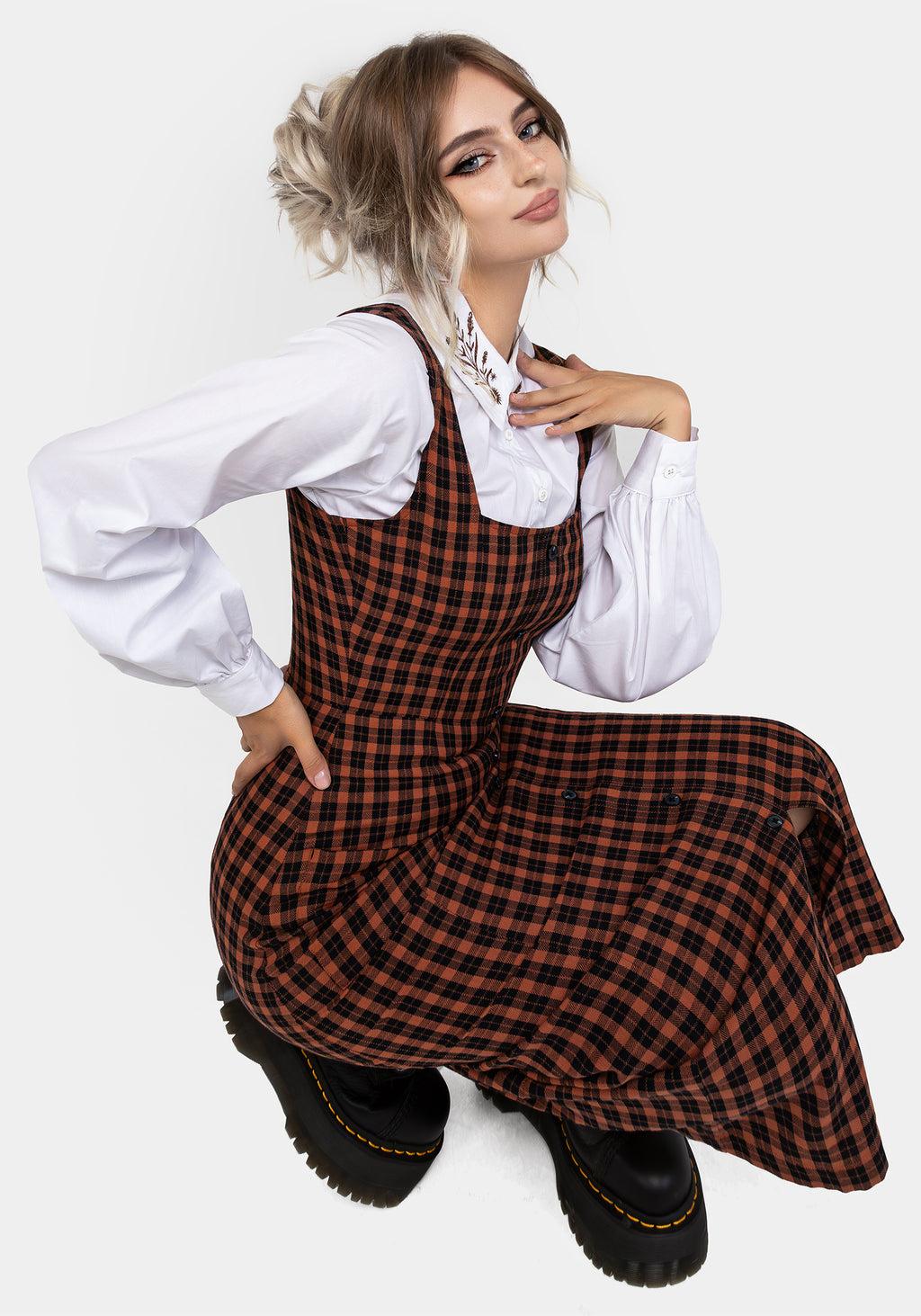 Terra Check Button Up Midaxi Dress - Orange Product Image