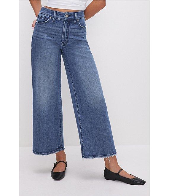 Good American Good Waist Denim High Rise Palazzo Cropped Jeans Product Image