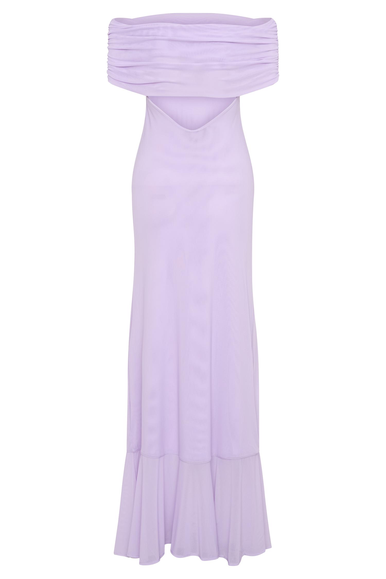 Audrey Off Shoulder Mesh Maxi Dress - Lilac Product Image