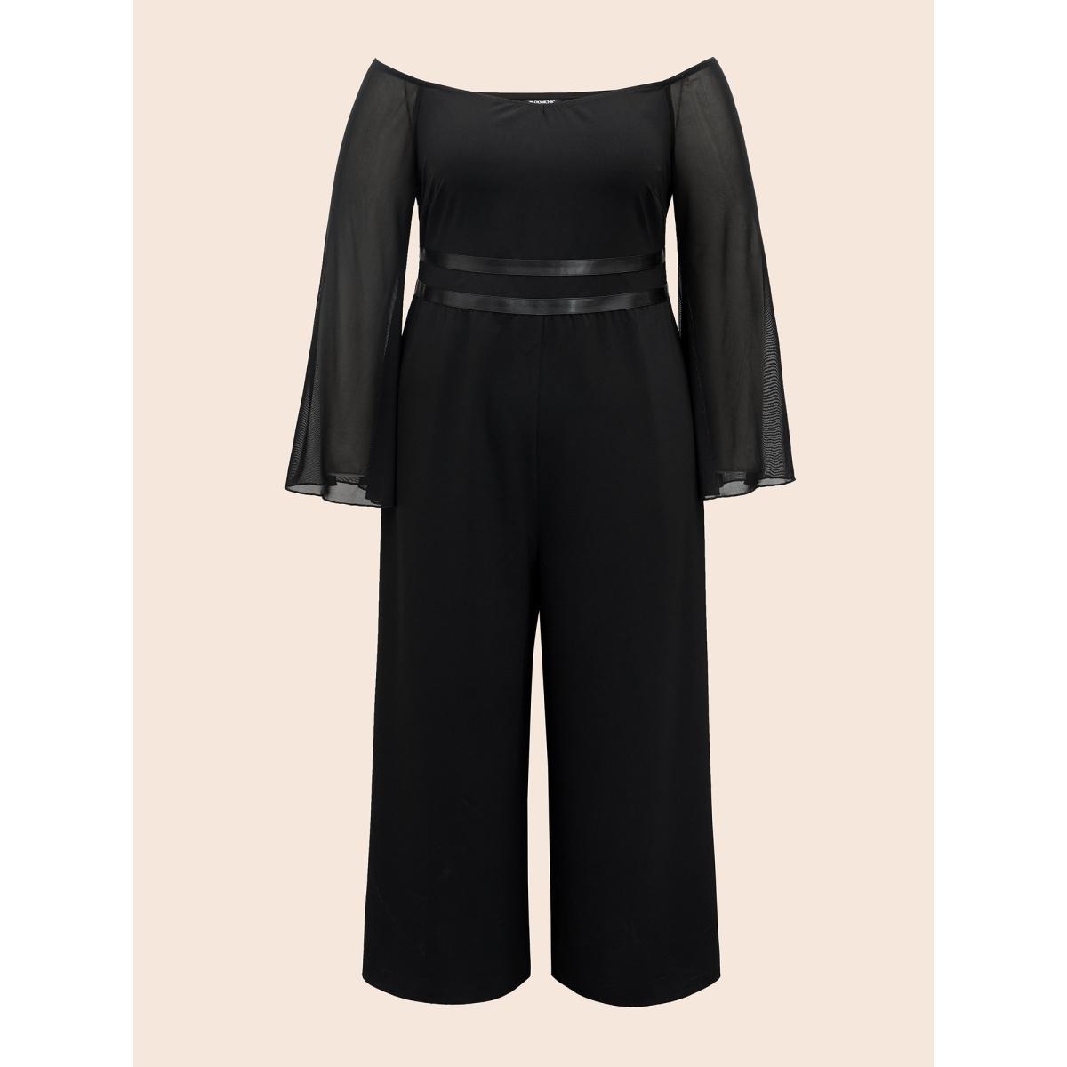 Plus Size Black Wicked Witch Leather Belt Off-Shoulder Jumpsuit Women Cocktail Extra Long Sleeve One-shoulder neck Party Loose Jumpsuits BloomChic 12/L Product Image
