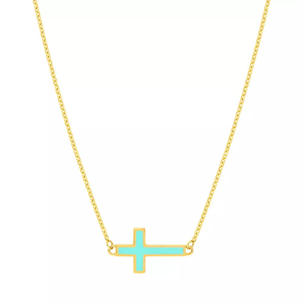 Color Romance 14k Gold Enamel Sideways Cross Necklace, Women's, Size: 18", Blue Product Image