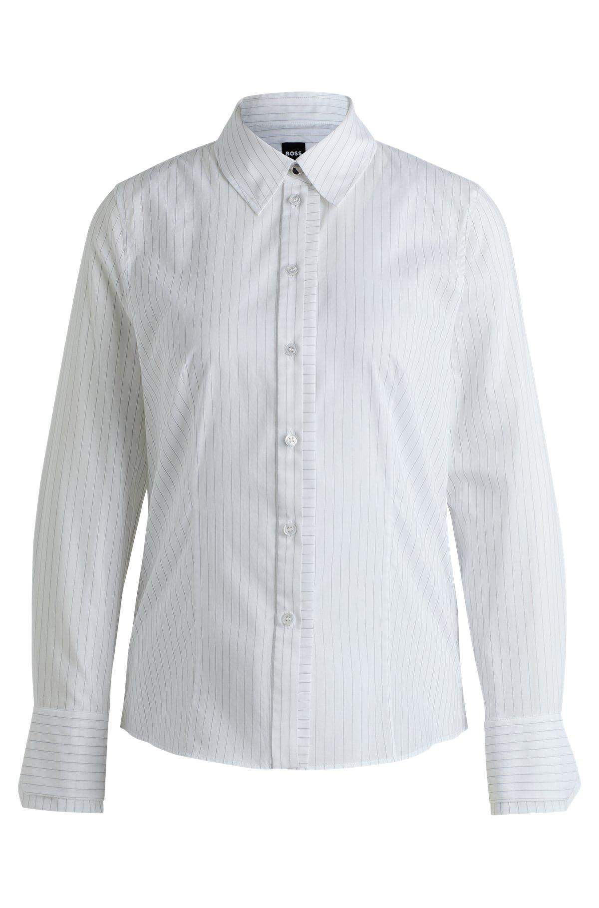 Long-sleeved blouse in pinstripe cotton Product Image