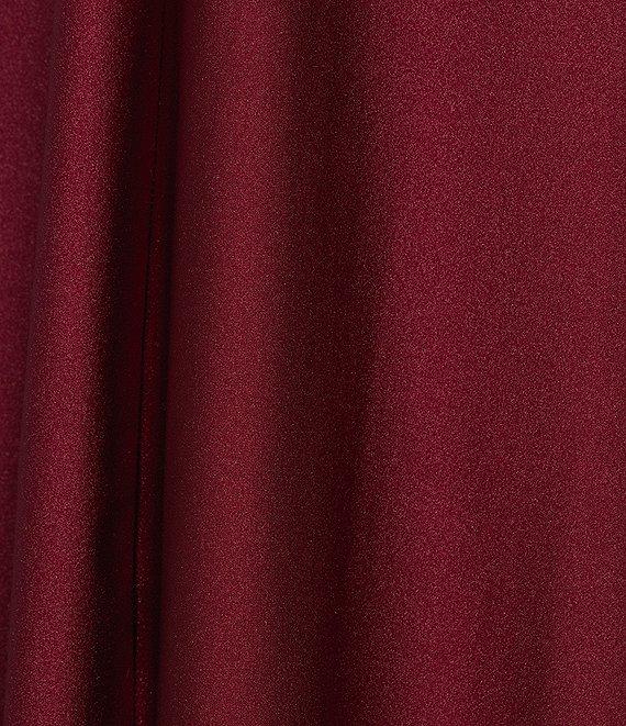 Midnight Doll Jersey Knit Satin V-Neck Rhinestone Strap Lace Up Back Side Slit Long Dress Product Image