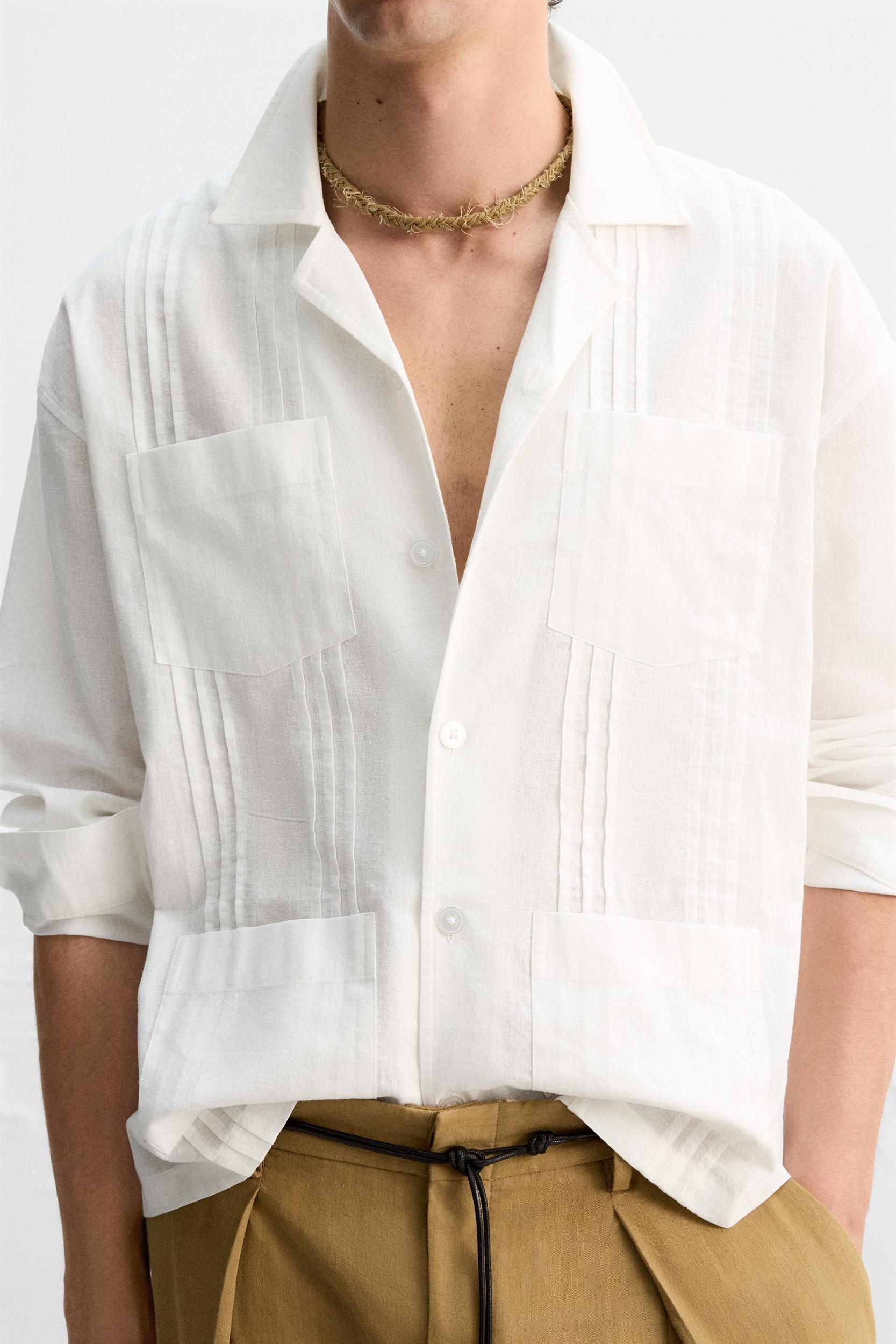 COTTON - LINEN TUCKED SHIRT Product Image