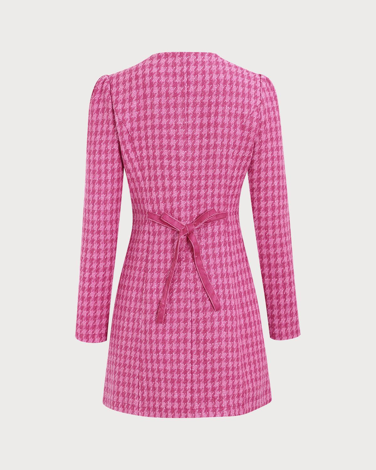 Women's Pink Single-breasted Tweed Mini Dress Female Product Image