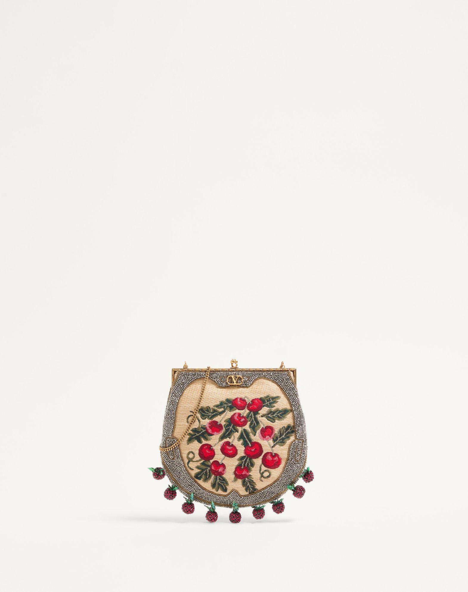 Valentino Garavani Nellcote Fairytales Beaded Clutch In Jacquard Raffia With Cherryfic Pattern Product Image