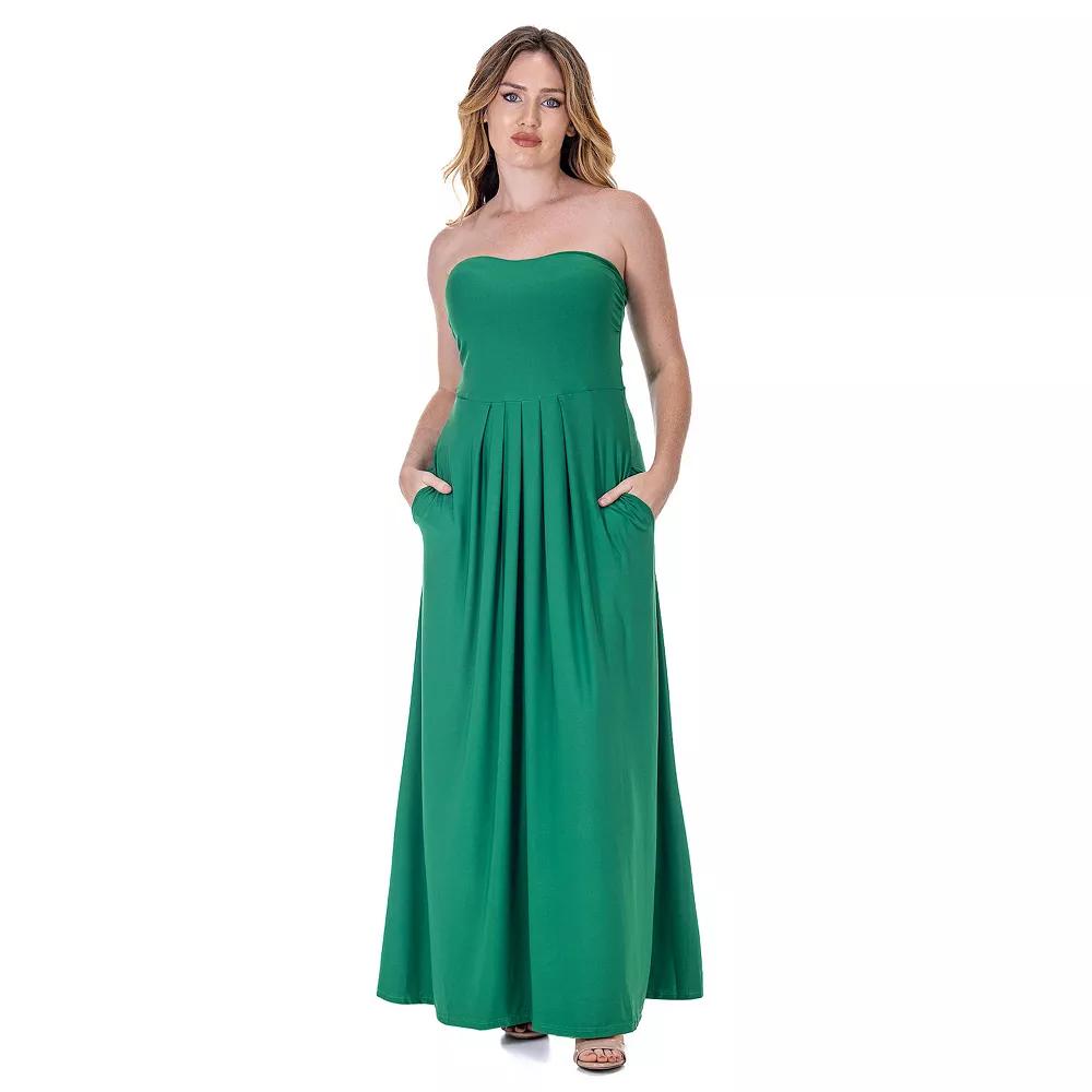 Women's 24Seven Comfort Apparel Pleated A Line Strapless Maxi Dress With Pockets,  Product Image