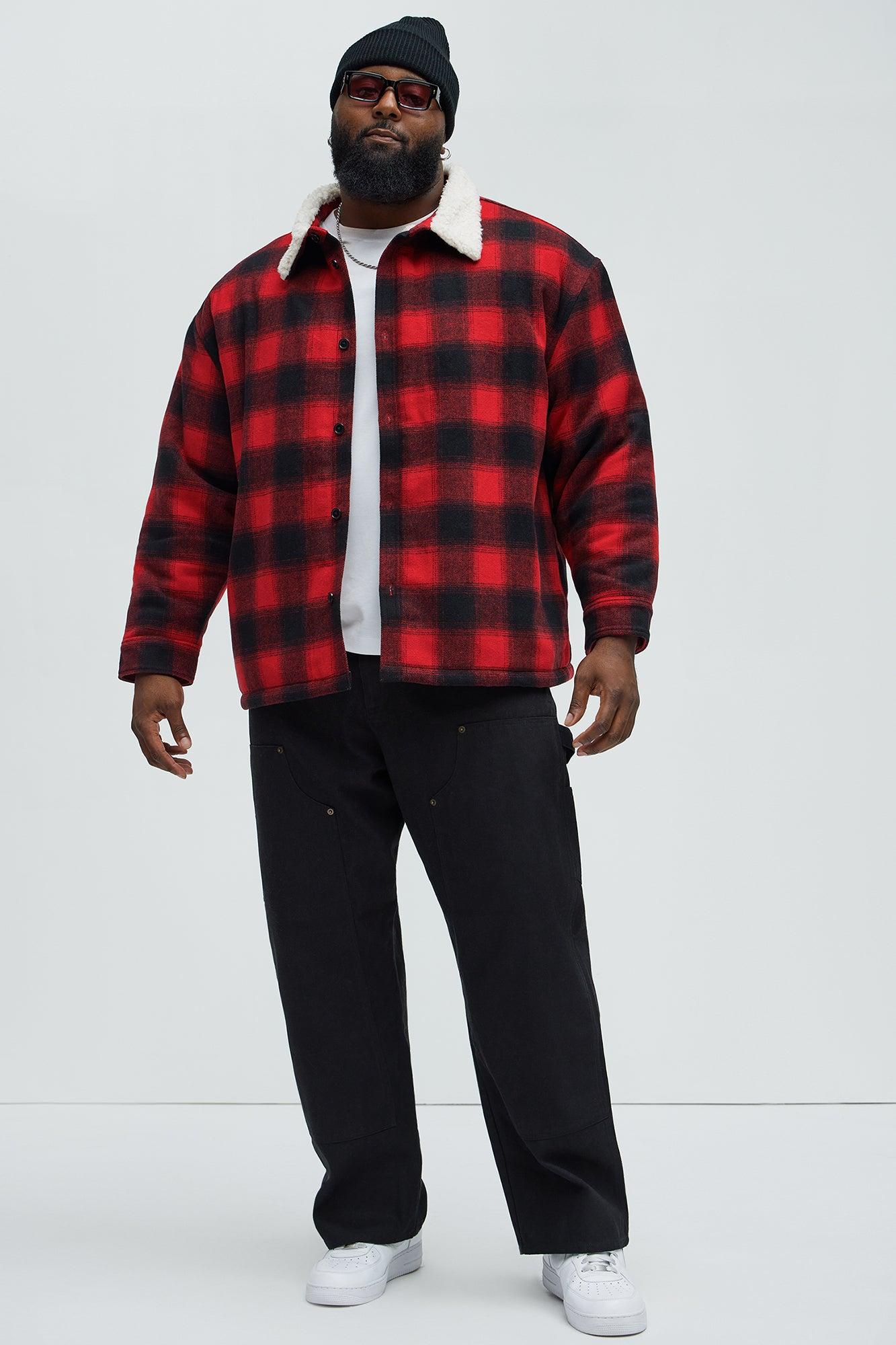 Sherpa Flannel Shacket - Red/Black Product Image