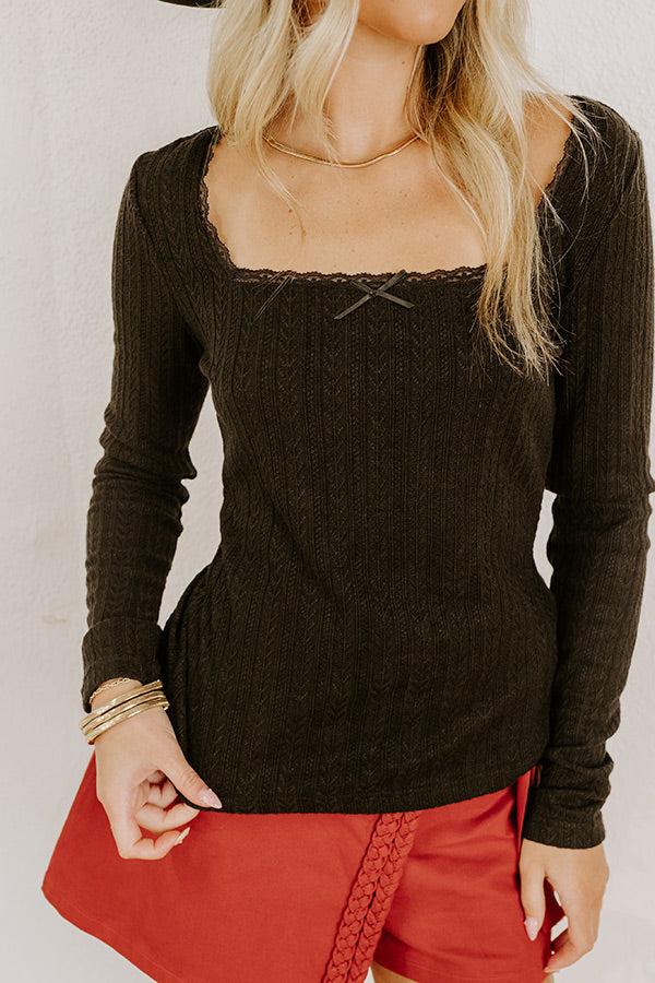 Graceful Smile Pointelle Knit Top in Black Product Image