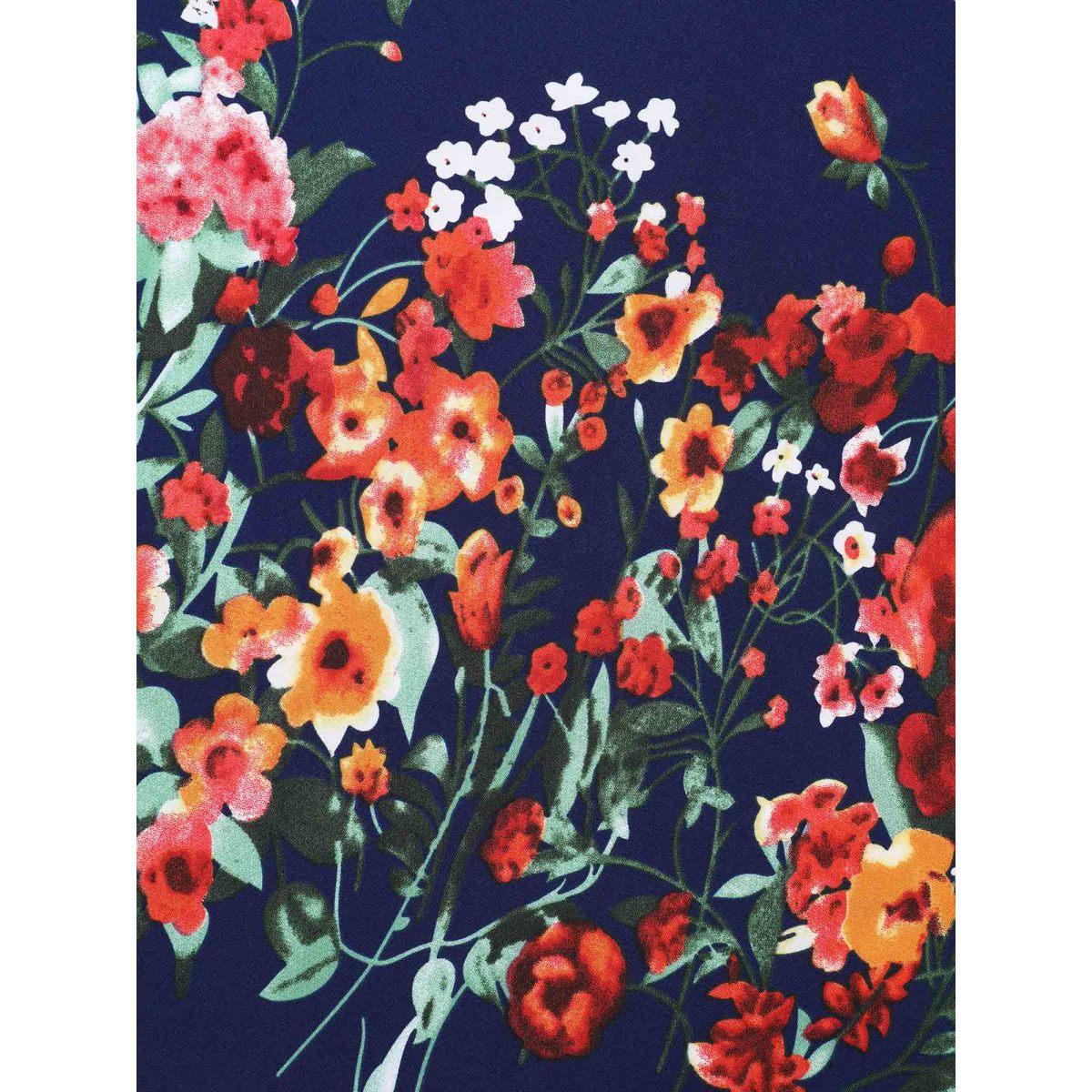 Plus Size Indigo Floral V Neck Cut-Out Lace Blouse Women Elegant Elbow-length sleeve V-neck Everyday Blouses BloomChic 22-24/3X Product Image