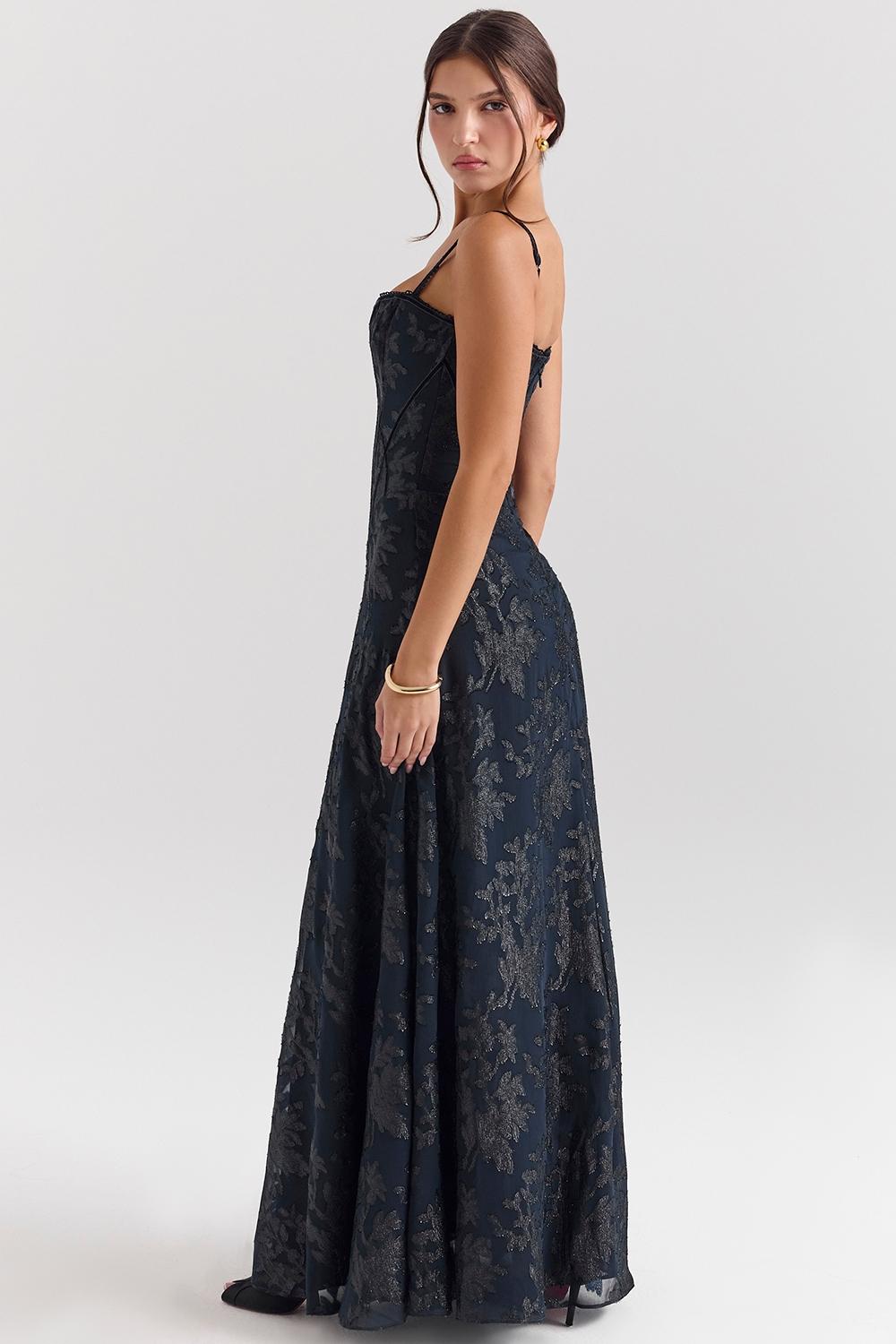 Esme  midnight blue lurex chiffon maxi dress Product Image
