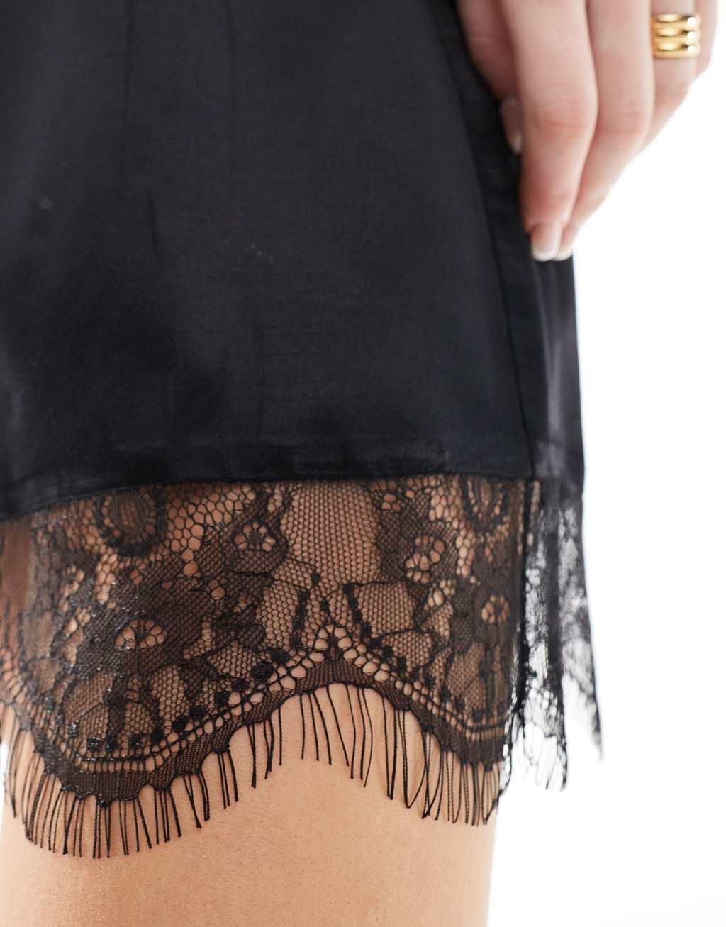 ASOS DESIGN lace hem mini skirt in black Product Image