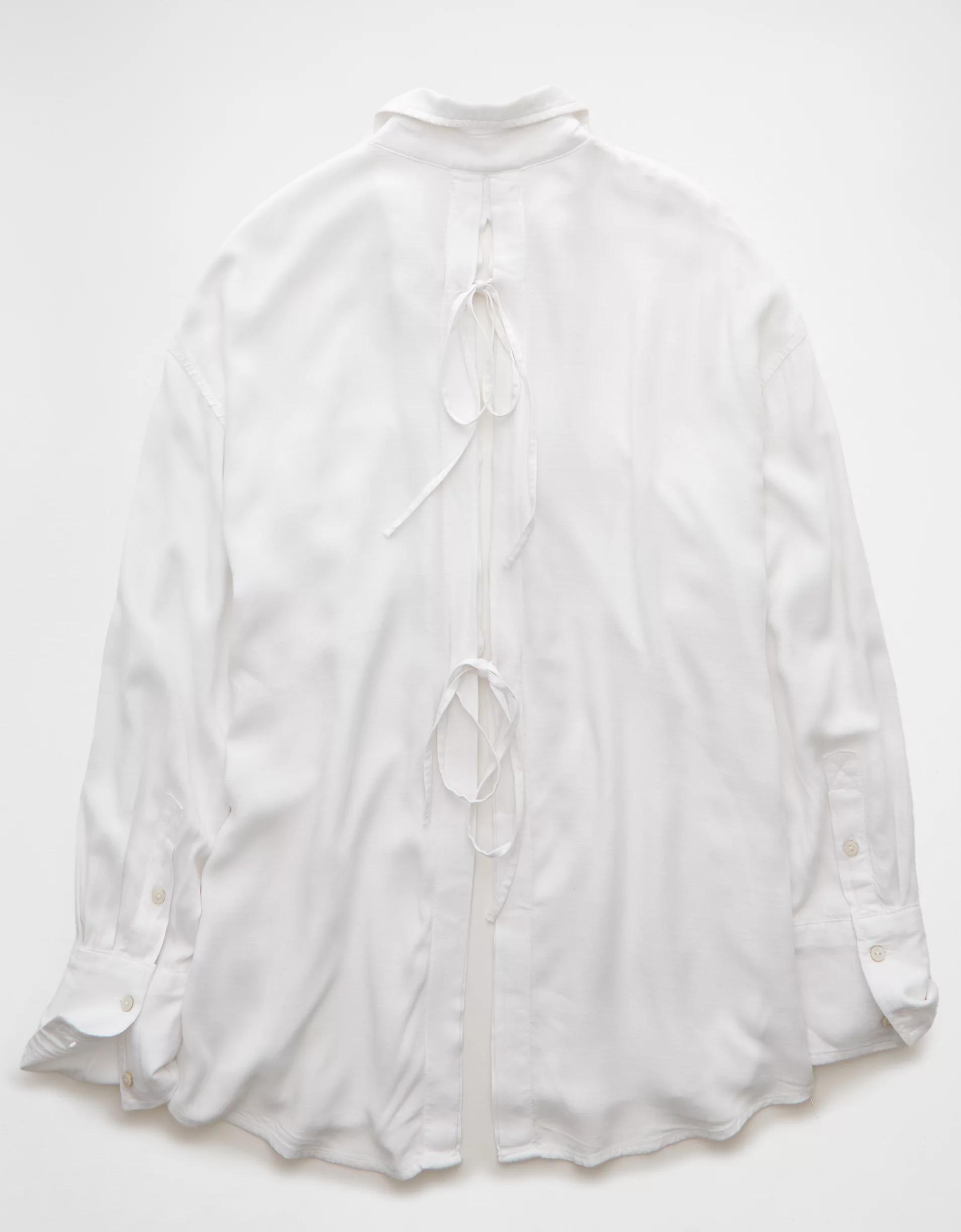 AE Long-Sleeve Tie Back Button-Up Shirt Product Image