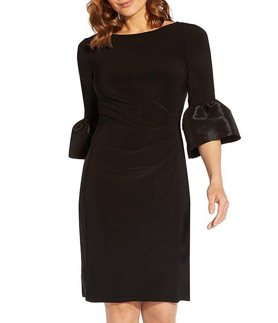 Adrianna Papell Stretch Boat Neck 3/4 Bell Sleeve Ruched Waist Sheath Dress Product Image