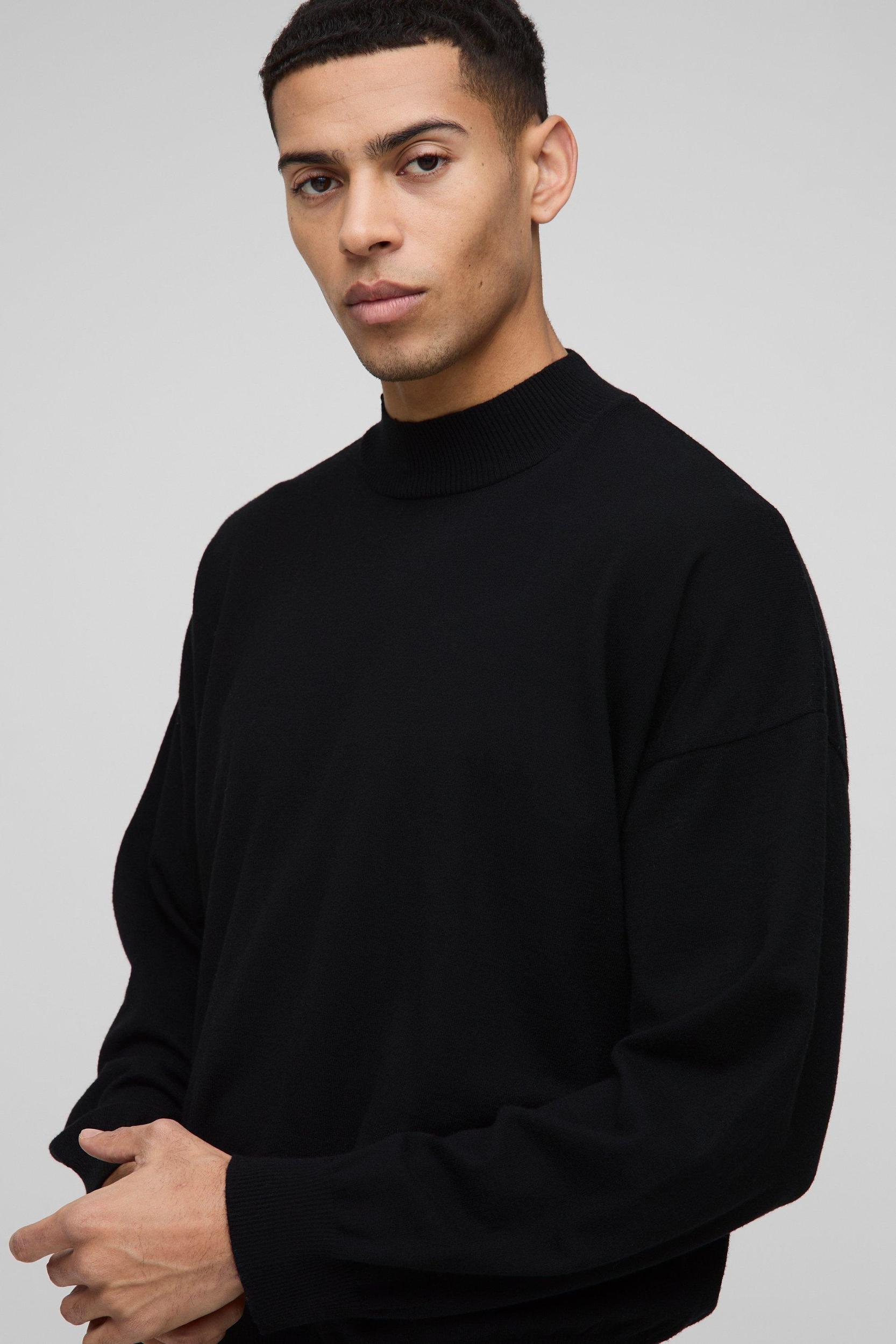 Relaxed Mock Neck Knitted Sweater | boohooMAN USA Product Image