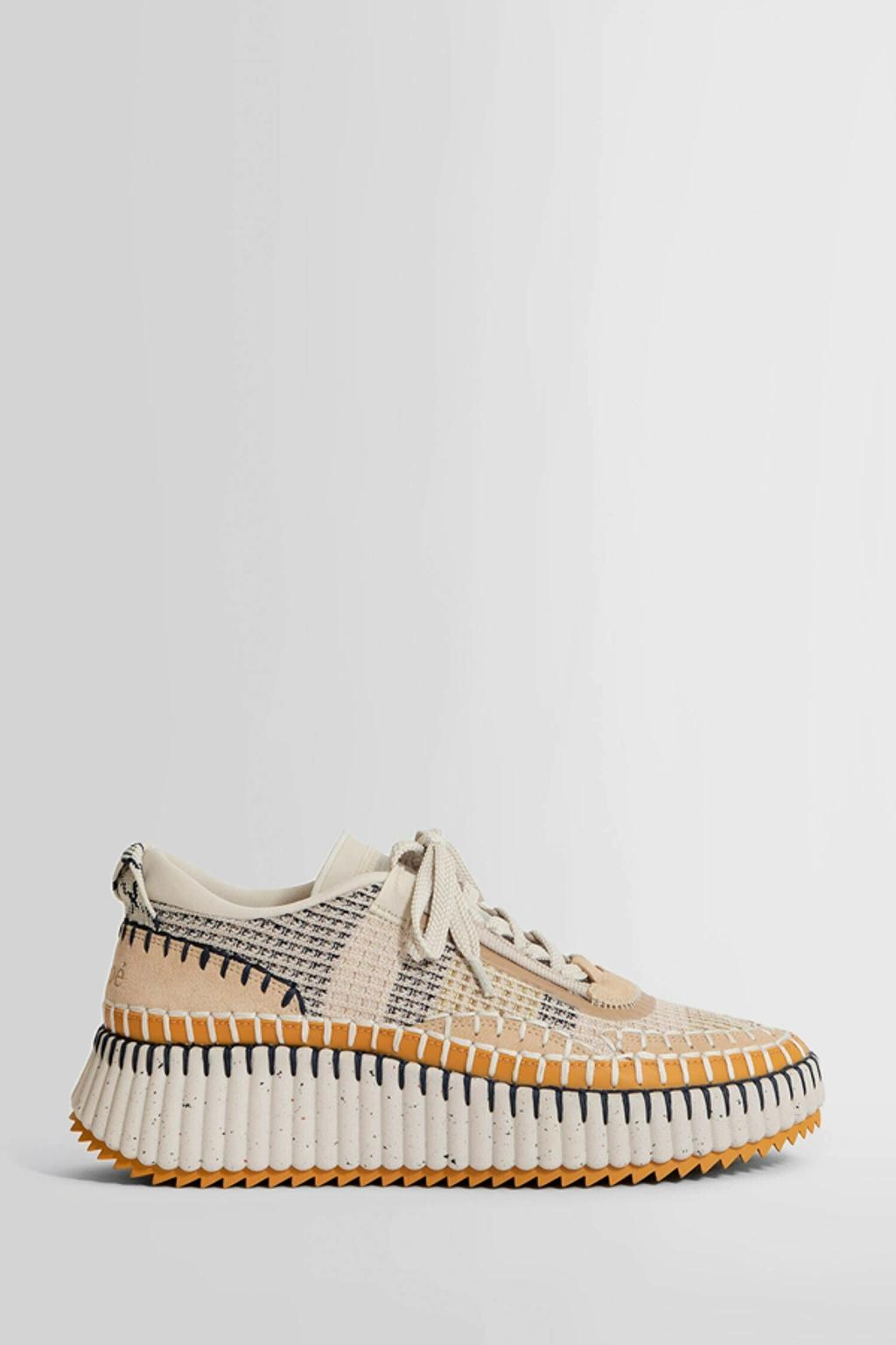 CHLOÉ Nama Embroidered Suede And Recycled-mesh Sneakers In Biscotti Beige Product Image