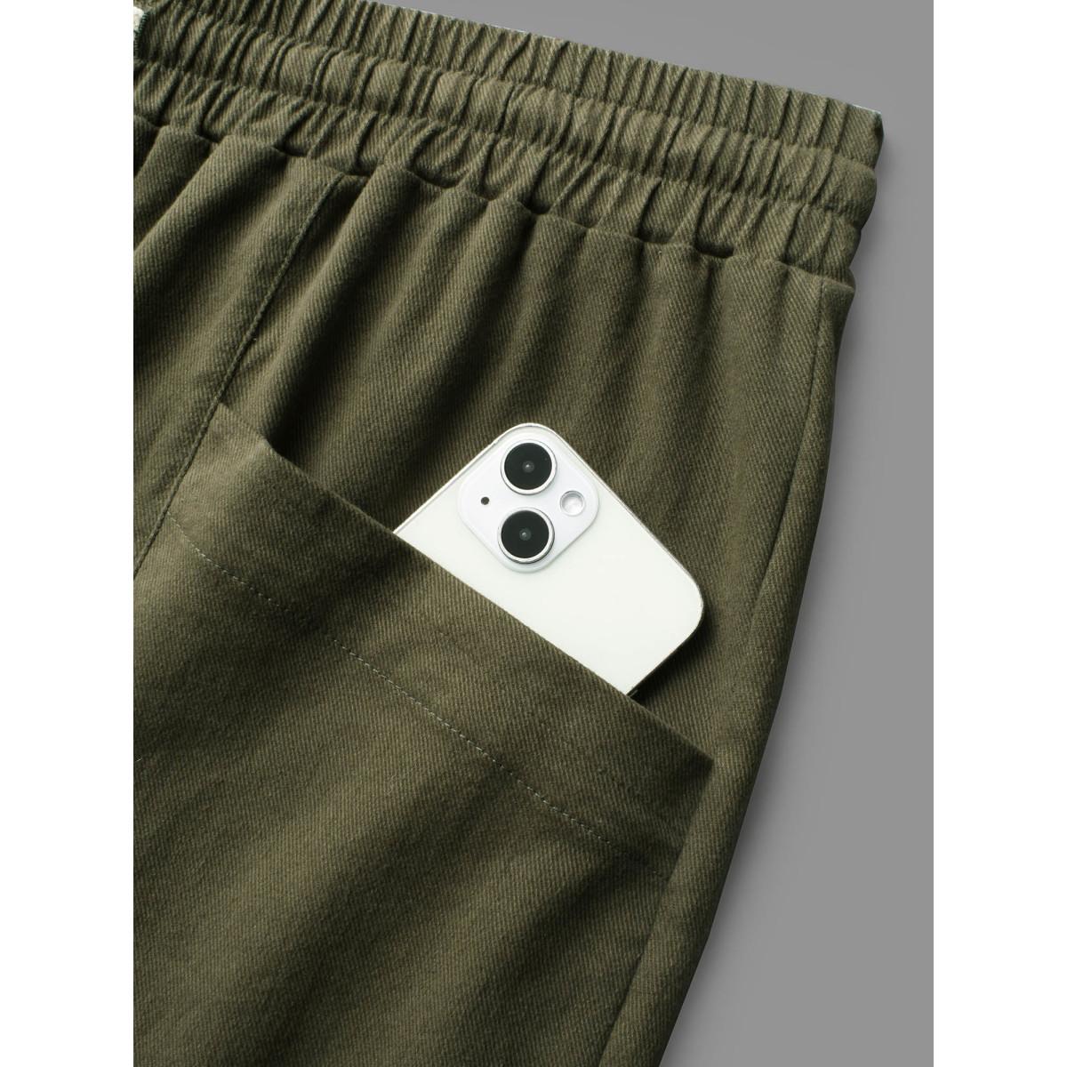 Plus Size Solid Drawstring Patch Pocket Carrot Pants Women ArmyGreen Casual Mid Rise Everyday Pants BloomChic 12/L Product Image