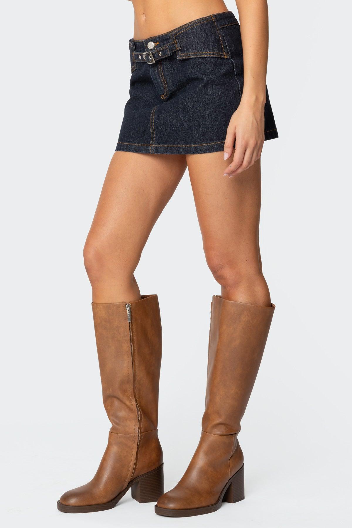 Keira Buckled Asymmetric Denim Top Product Image