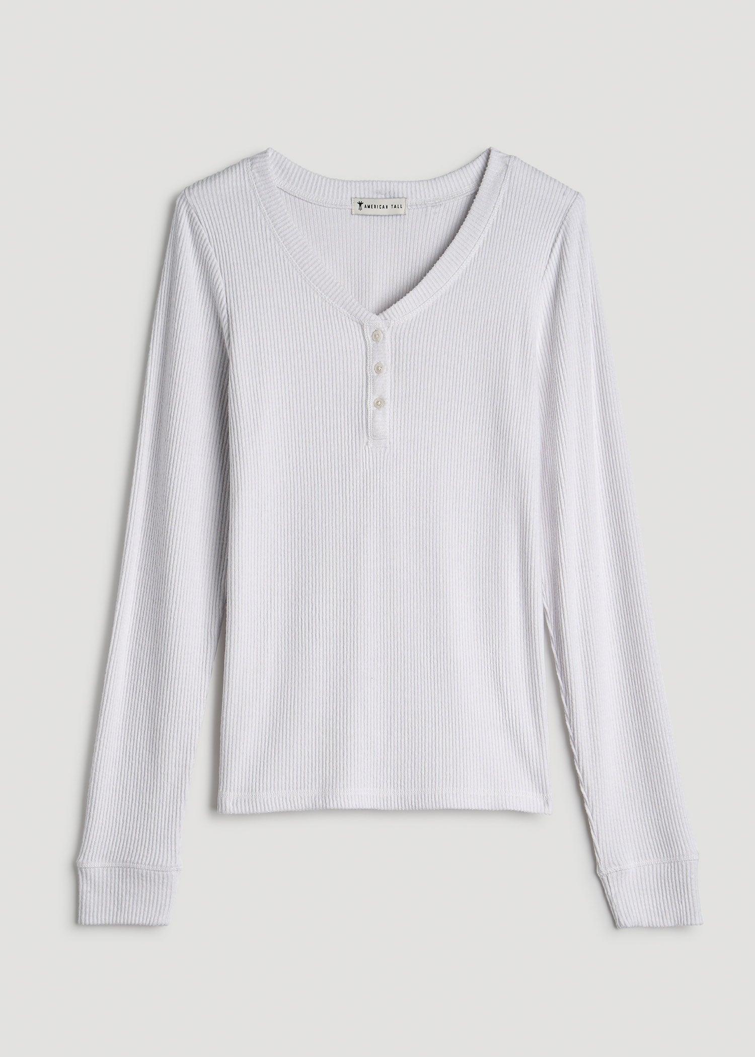 Ribbed Henley Top for Tall Women in Cloud White Female Product Image