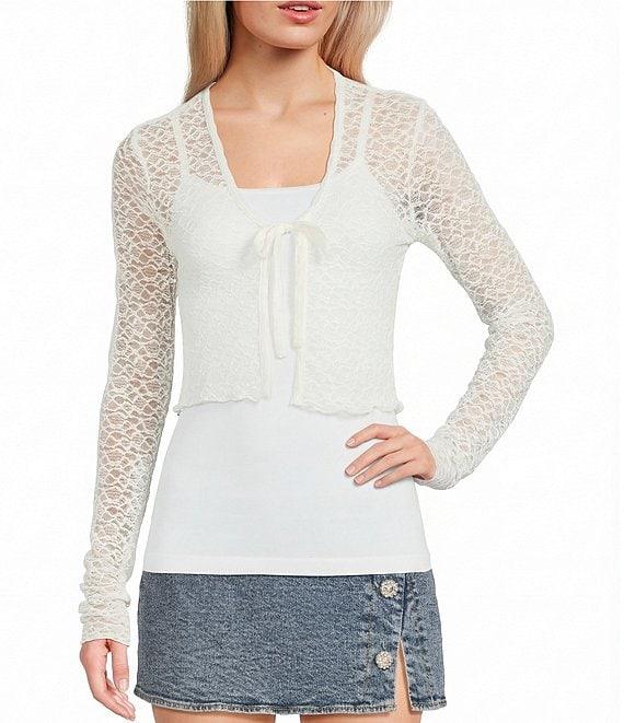 GB Knit Lace Tie Front Cardigan Product Image