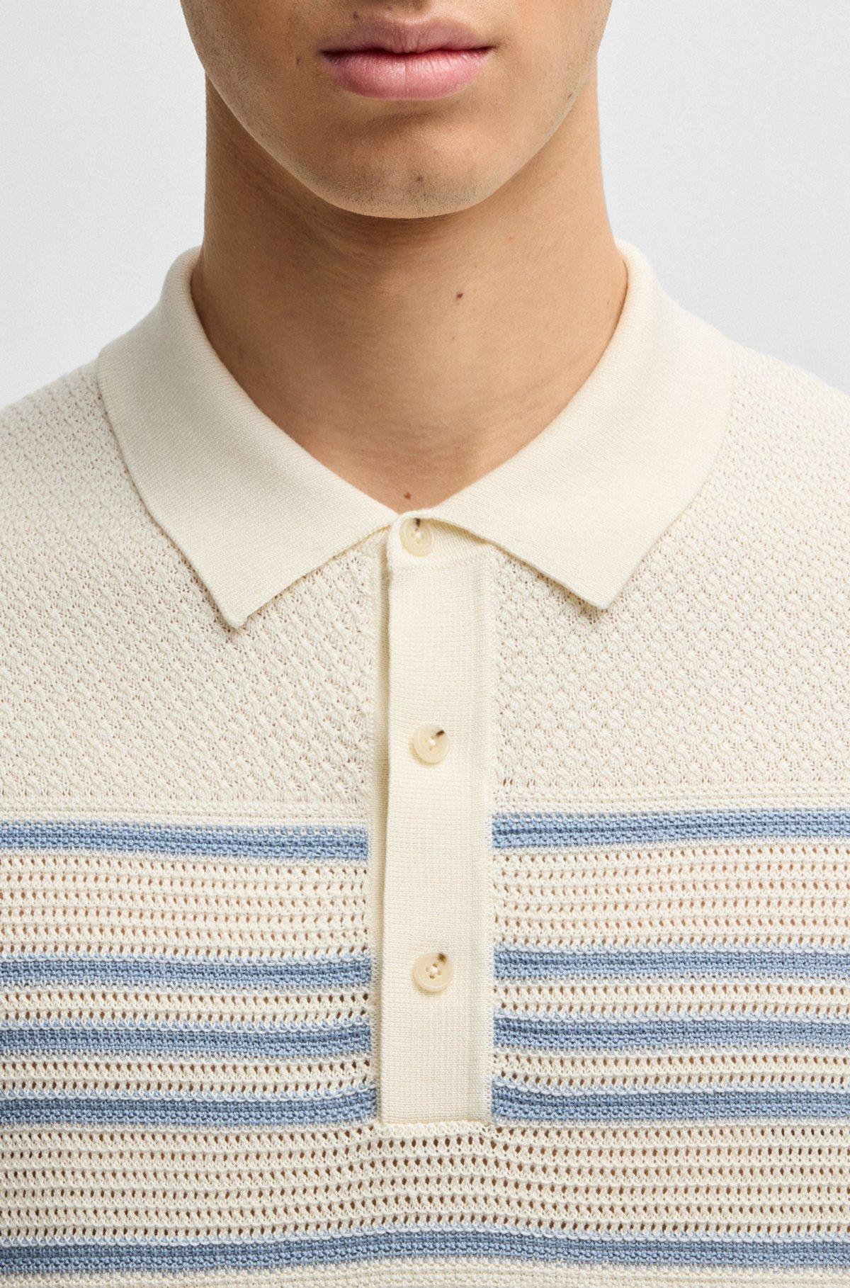 Knit polo in silk and cotton with stripe details Product Image