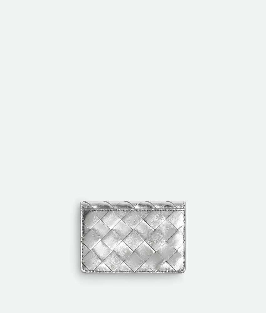 Women's Intrecciato Business Card Case in Silver Product Image