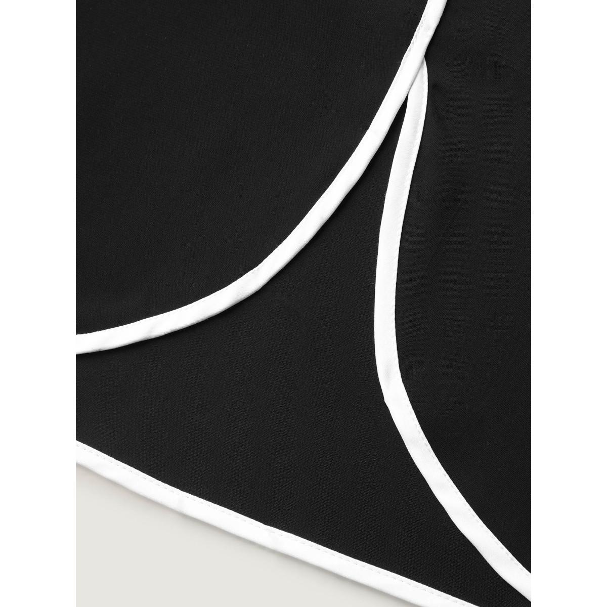 Plus Size Color Contrast Split Wide-Leg Pants Women Black At the Office Wide Leg Mid Rise Work Pants BloomChic 12/L Product Image