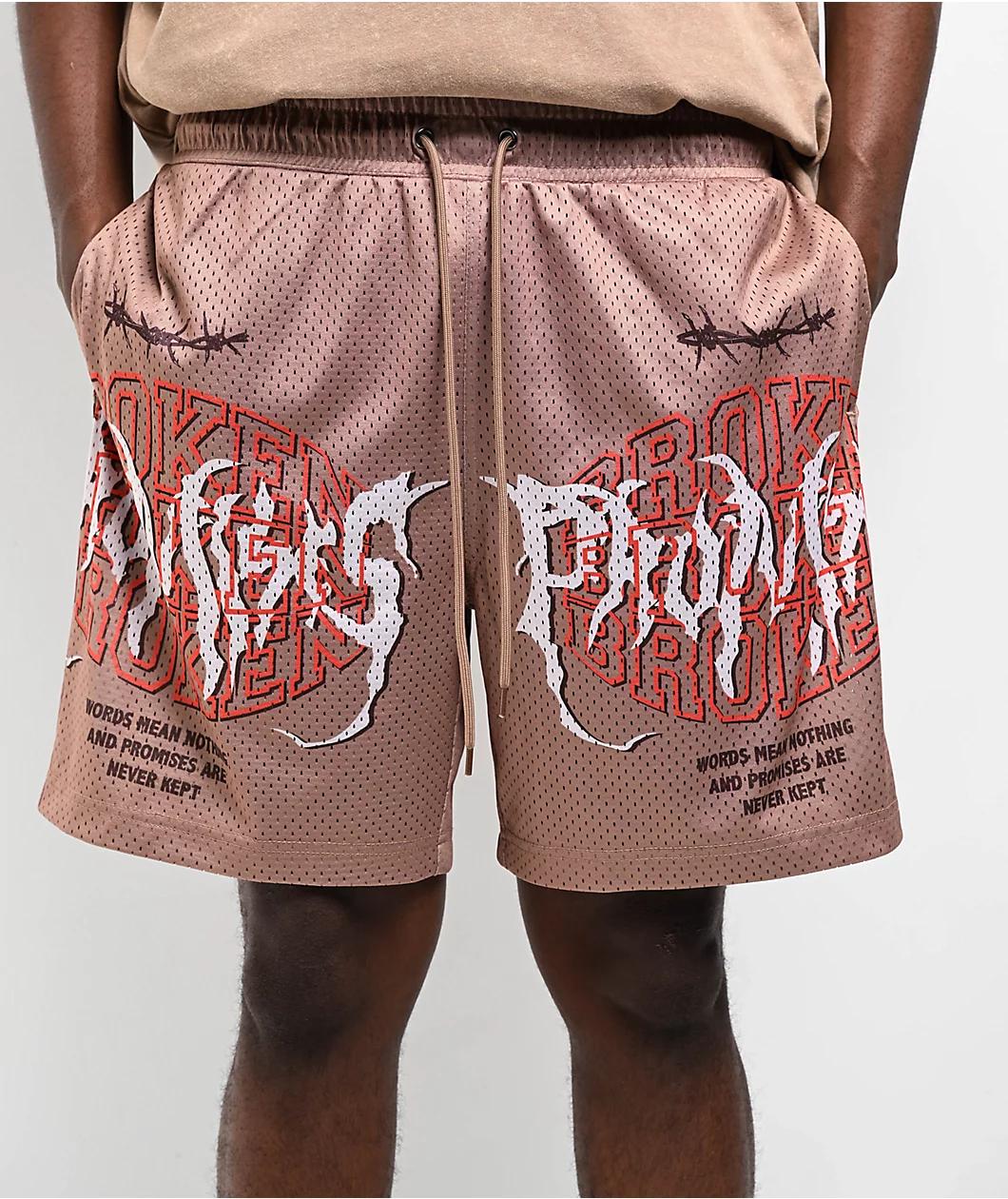 Broken Promises Underworld Tan Mesh Shorts Product Image