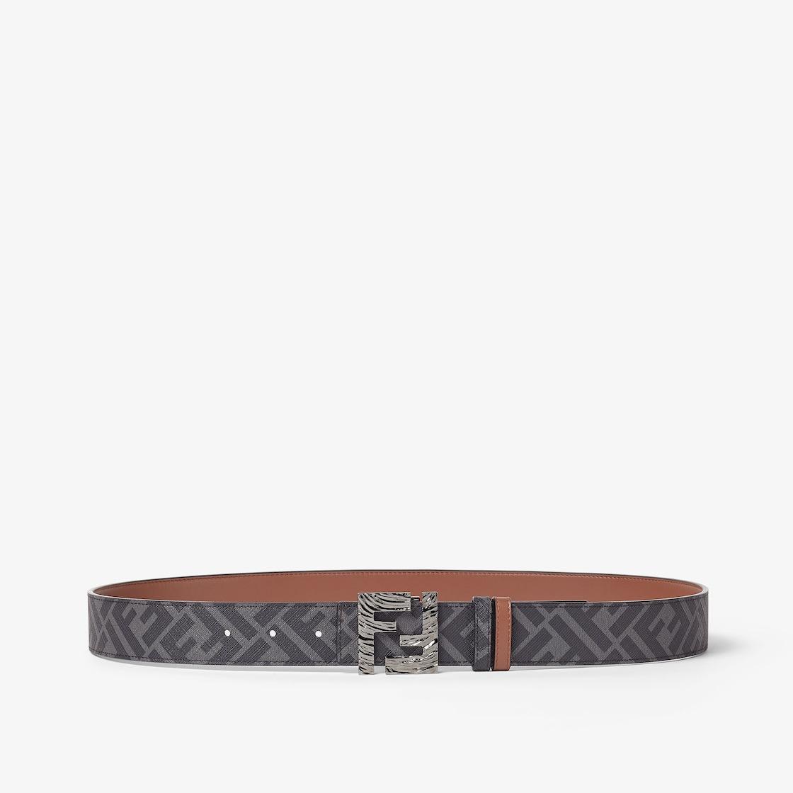 FF Squared BeltBrown leather and black FF Canvas reversible belt Product Image