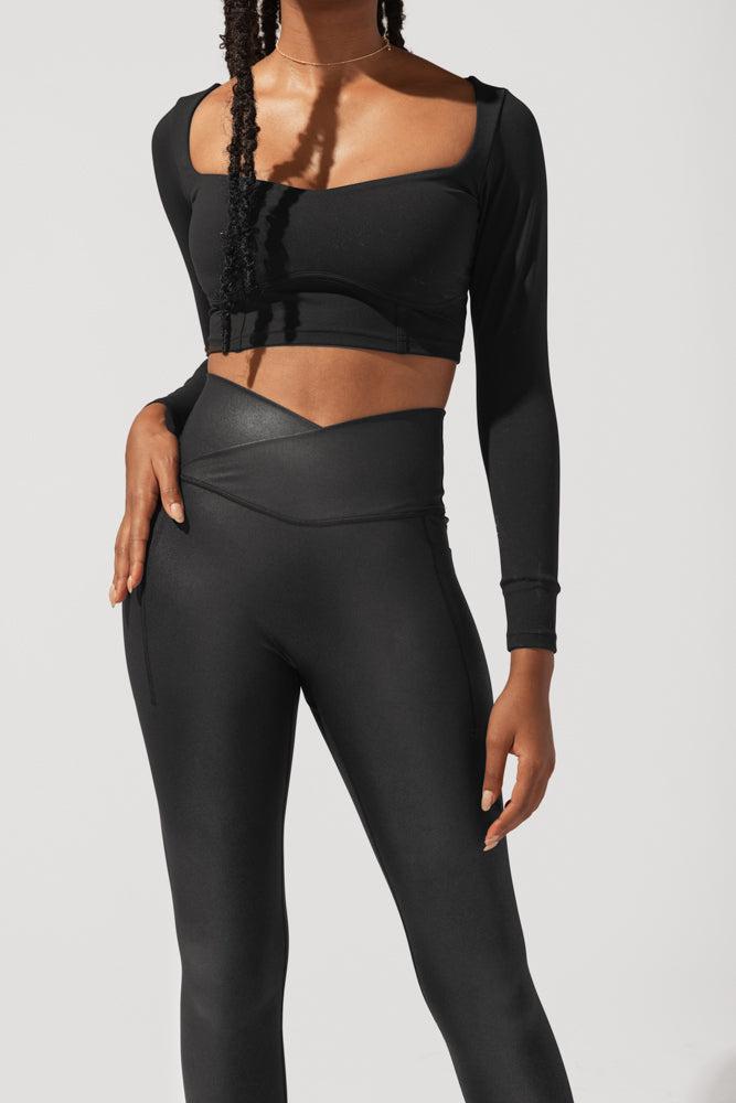 Sweetheart Long Sleeve Crop Top - Black Product Image