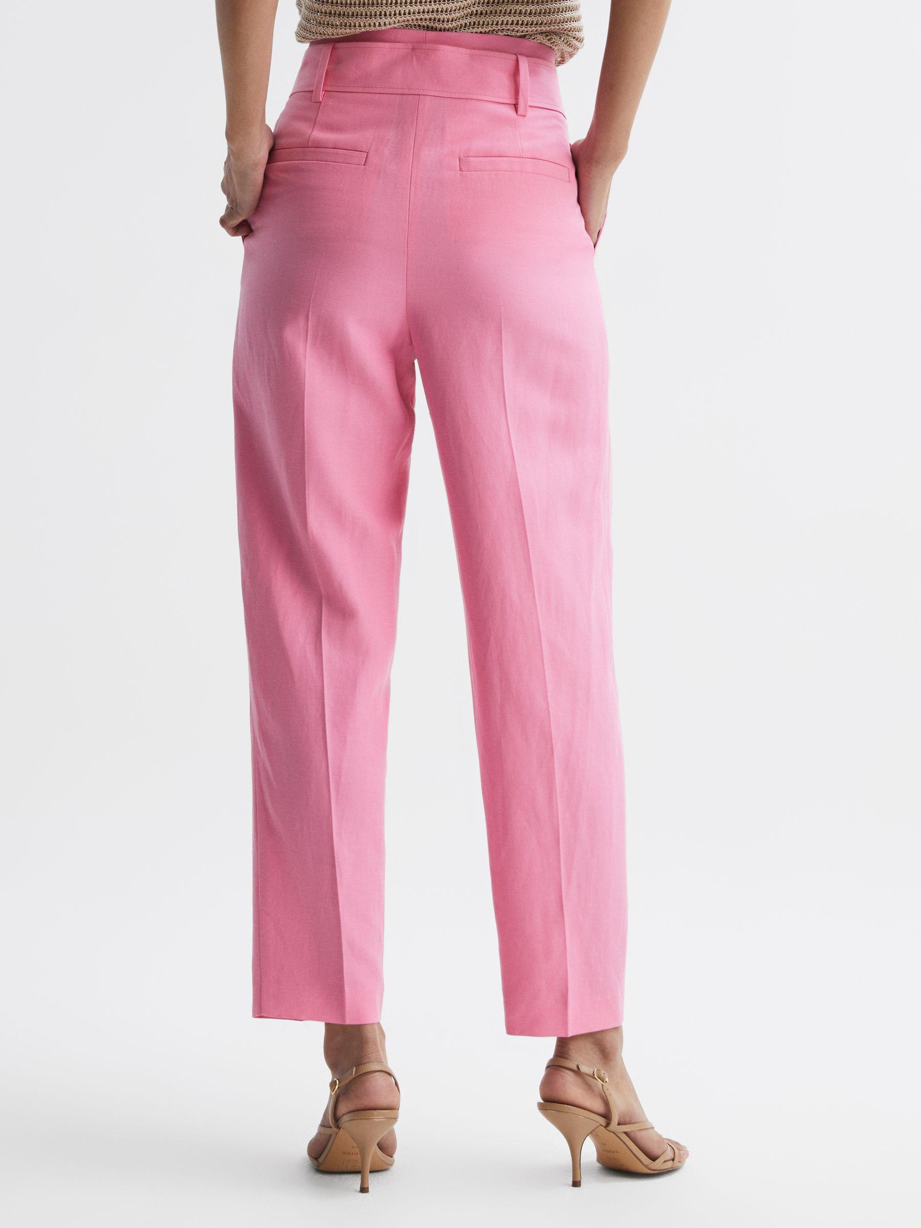 High Rise Belted Tapered Trousers in Pink Product Image