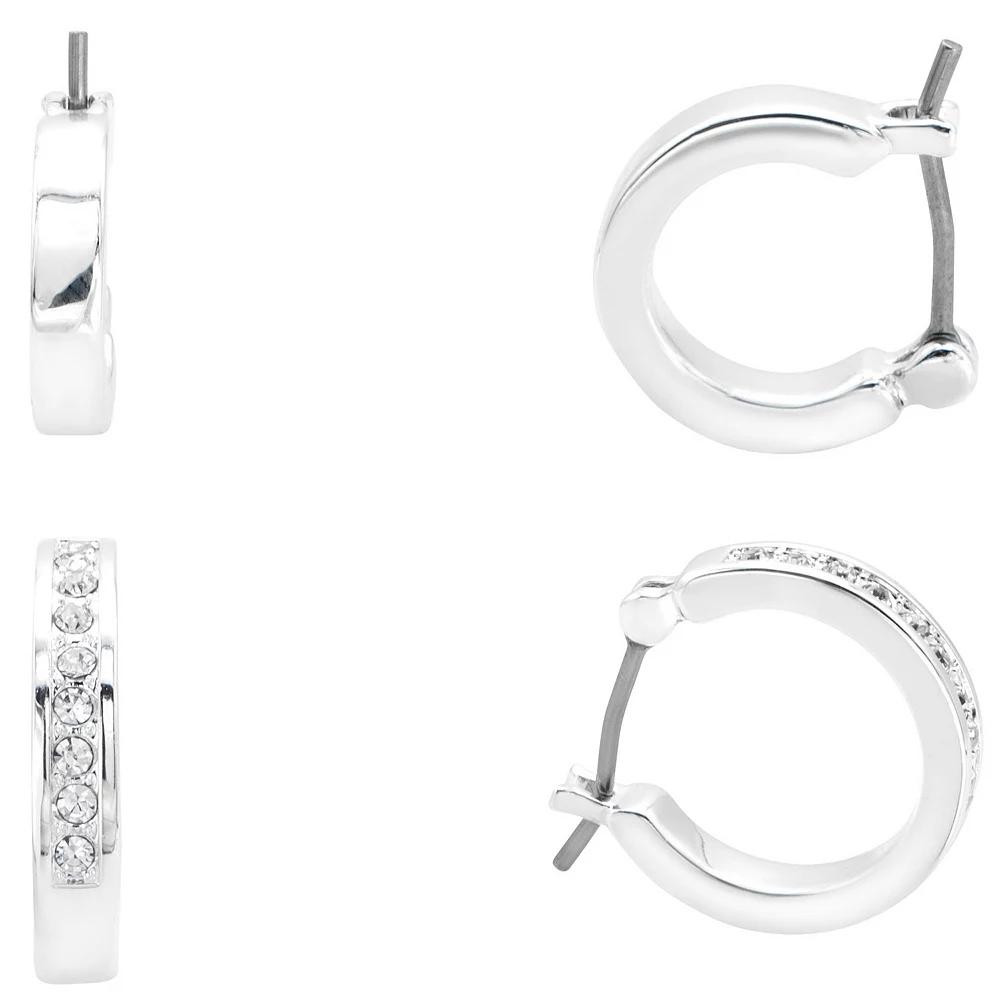 City Luxe Silver Tone Crystal Duo Hoop Earrings Set, Women's, Gold Tone Clear Product Image